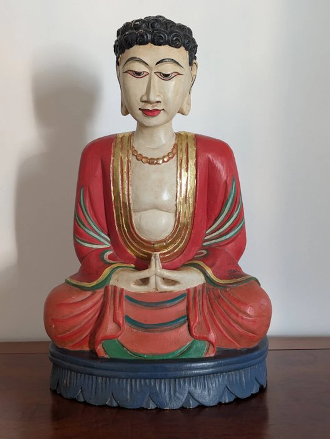 Vintage Hand-Carved Indonesian Seated Buddha - Lacquered...
