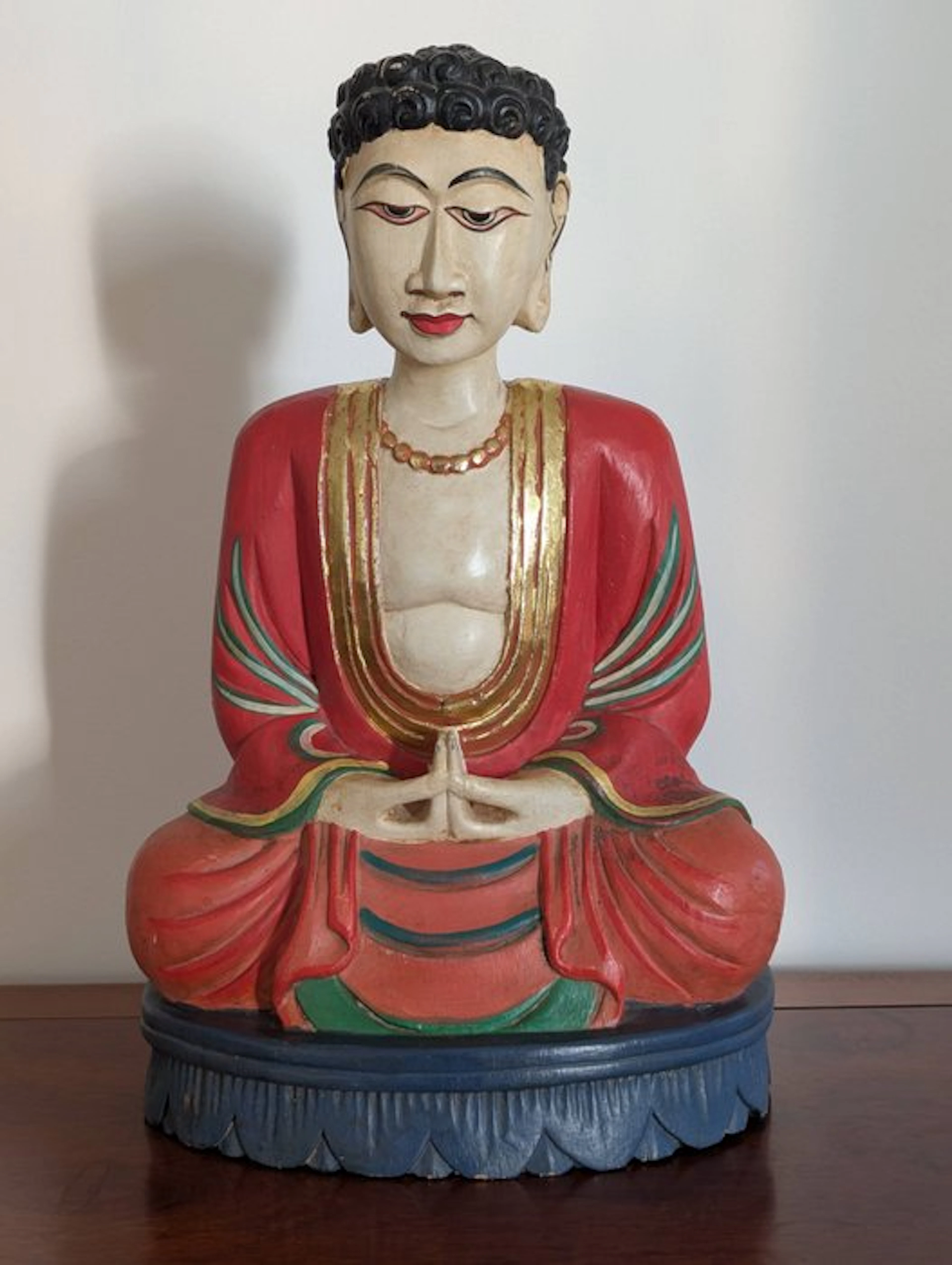 Vintage Hand-Carved Indonesian Seated Buddha - Lacquered...