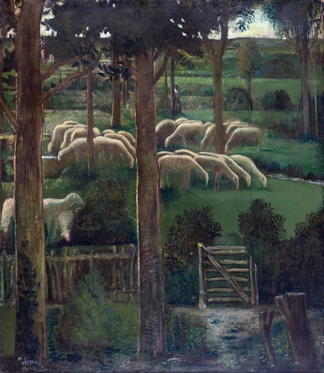 Rosario Pulvirenti (1899-1966) - Gregge con contadino nella campagna
