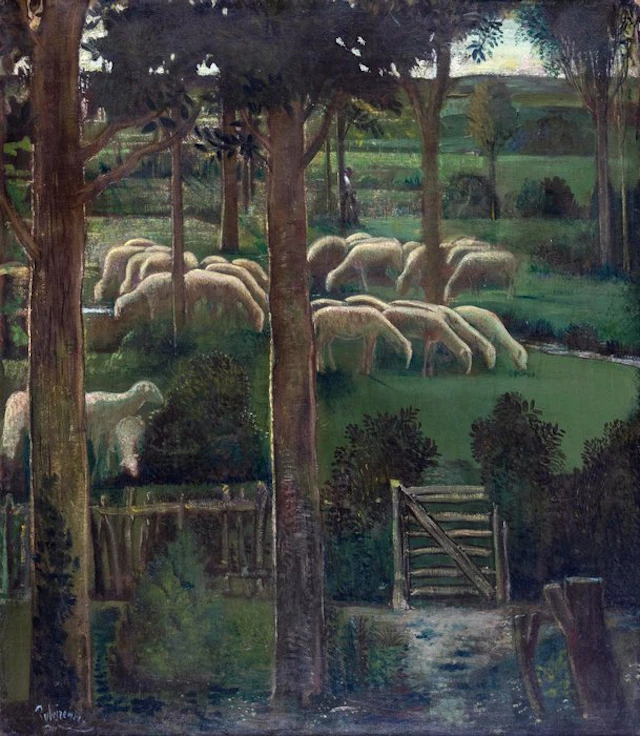 Rosario Pulvirenti (1899-1966) - Gregge con contadino nella campagna