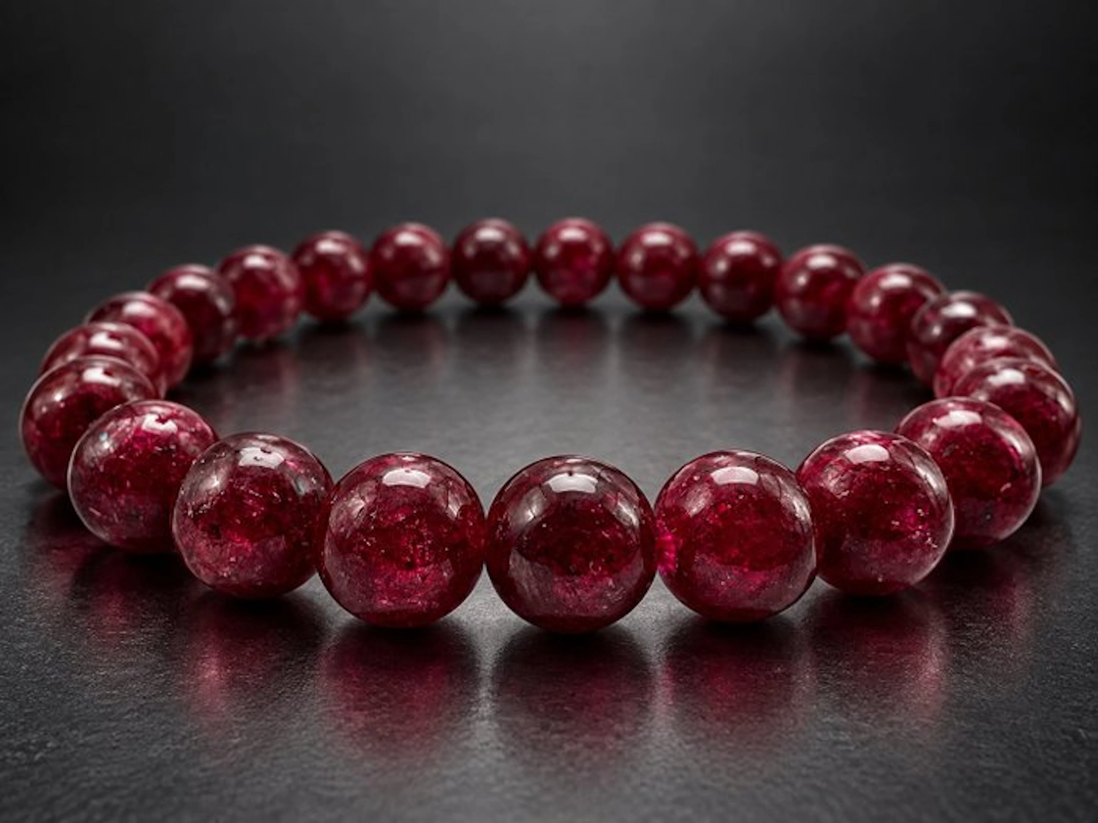 Mozambique Ruby - Bracelet - Polished - Deep red beads