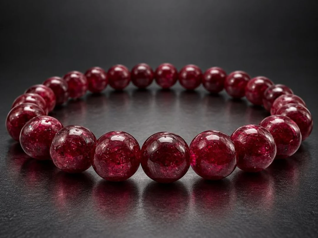 Mozambique Ruby - Bracelet - Polished - Deep red beads