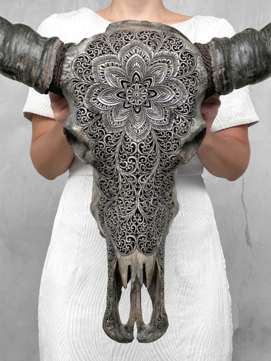 NO RESERVE PRICE C - Large Grey Hand Carved Water Buffalo...