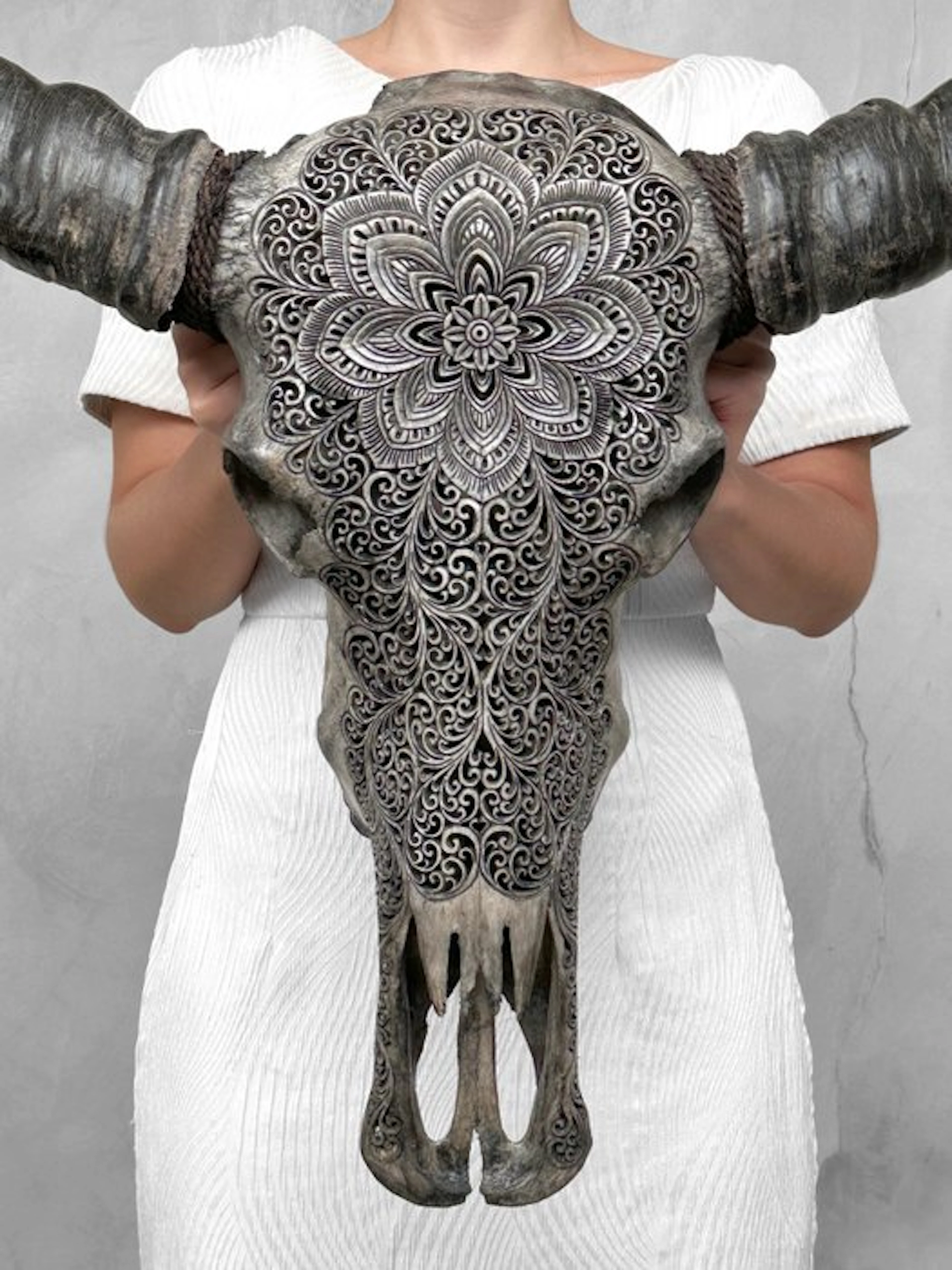 NO RESERVE PRICE C - Large Grey Hand Carved Water Buffalo...