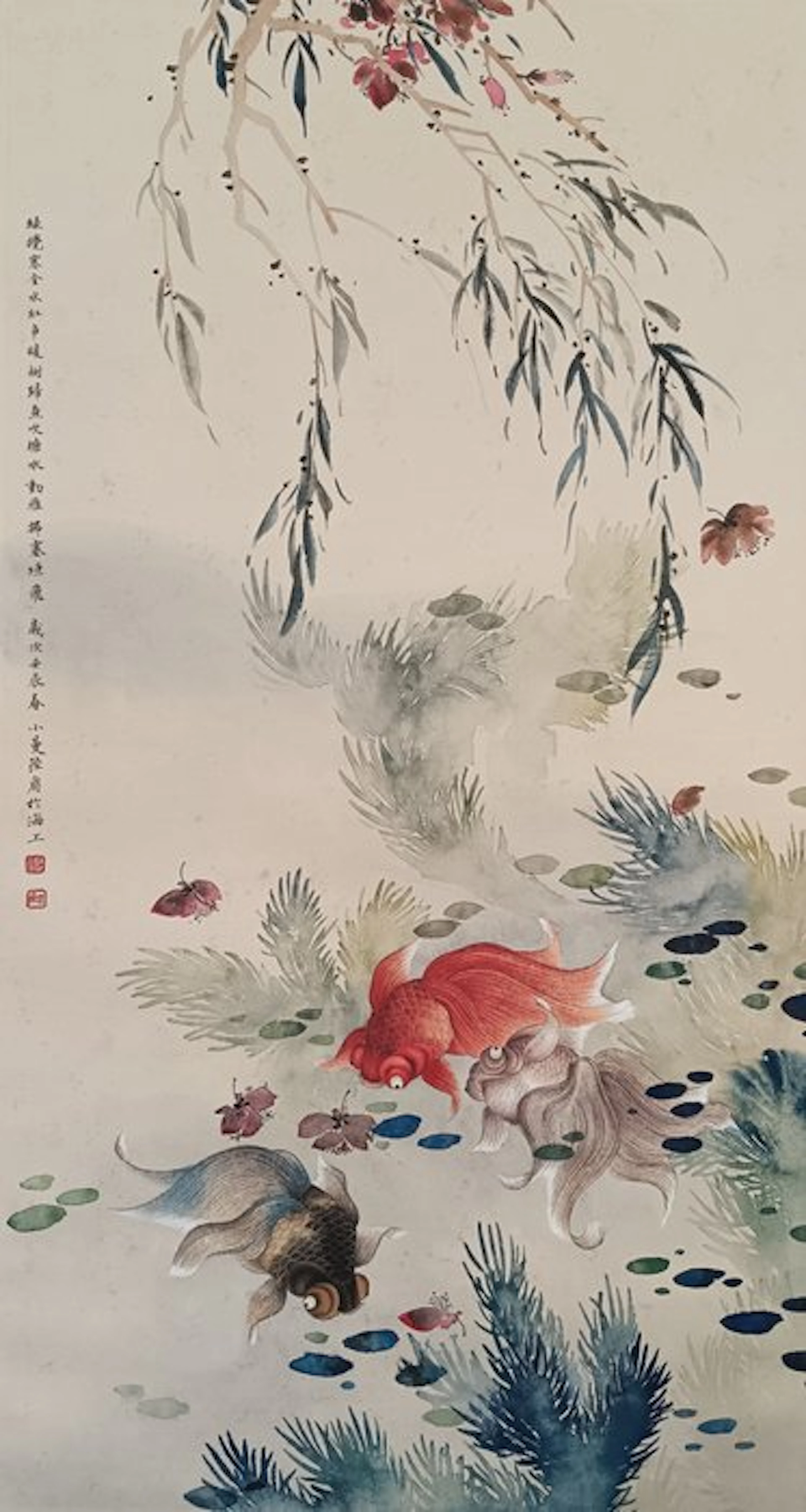 INK AND COLOR ON PAPER PAINTING‘Goldfish’《陆小曼-金鱼》...