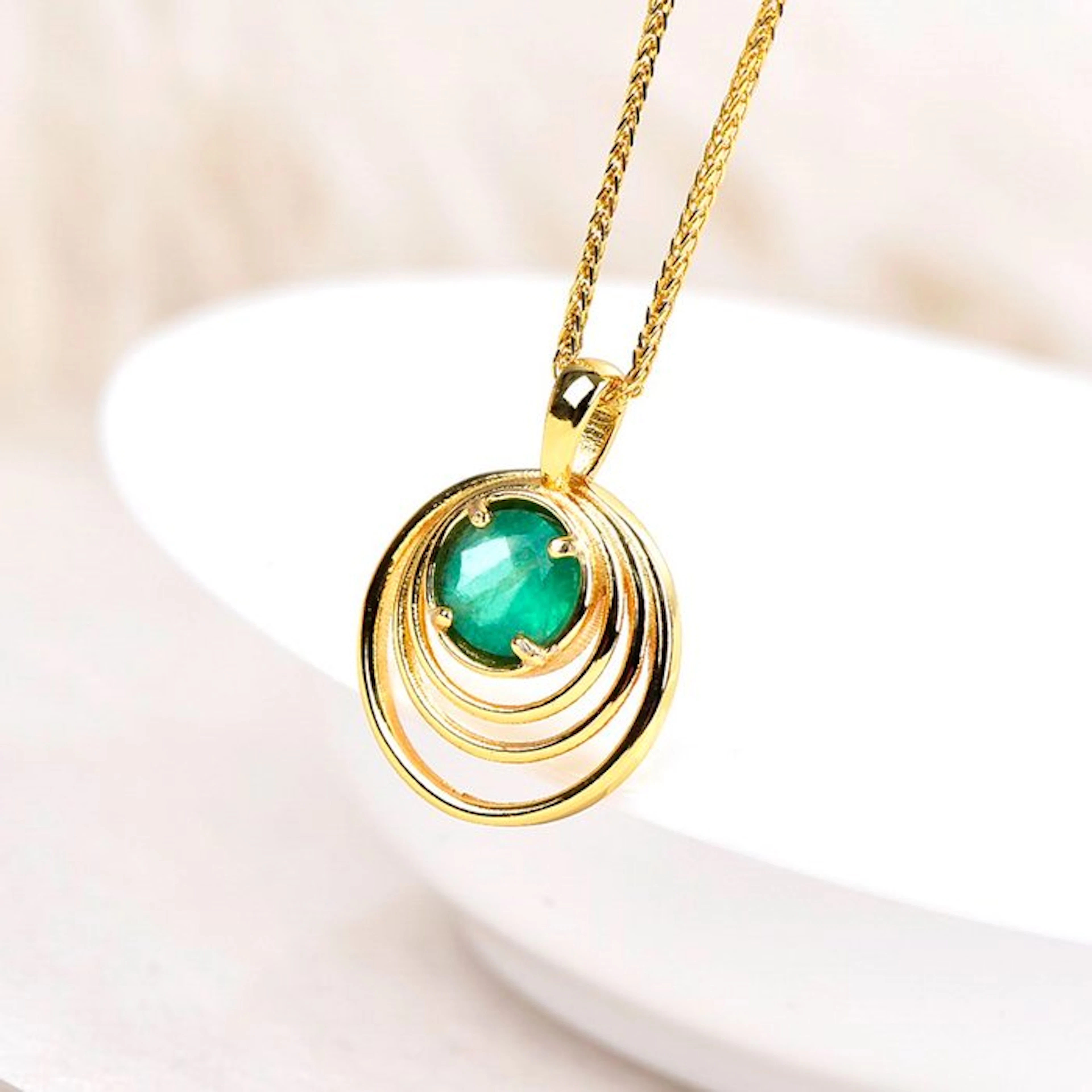 No reserve price - Necklace Silver - Emerald - Certified