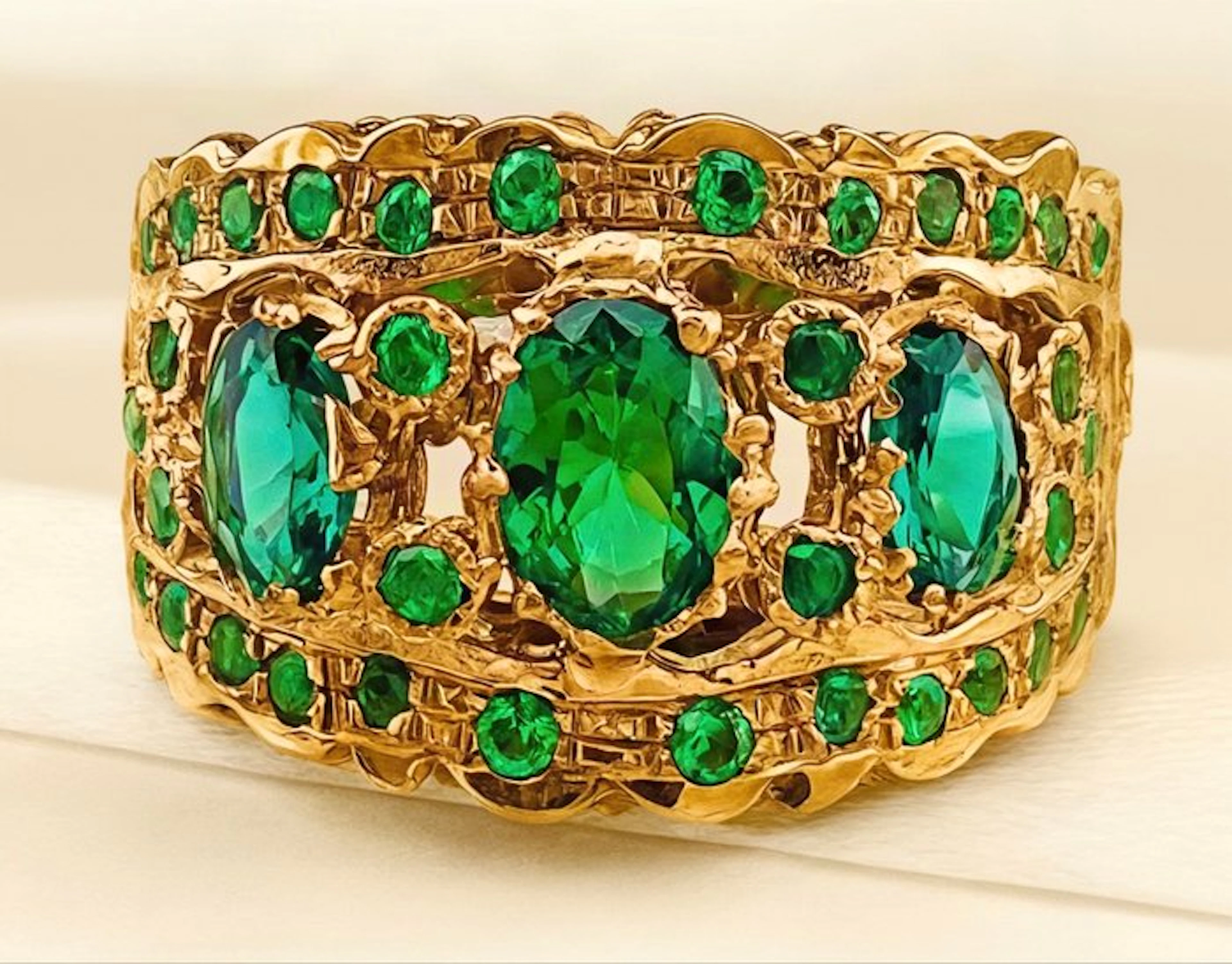 No reserve price - Ring - 9 kt. Yellow gold, Silver Emerald - Emerald