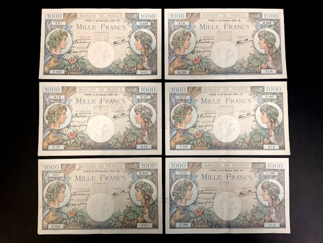 France. - 6 x 1000 Francs - 1940 (No reserve price)