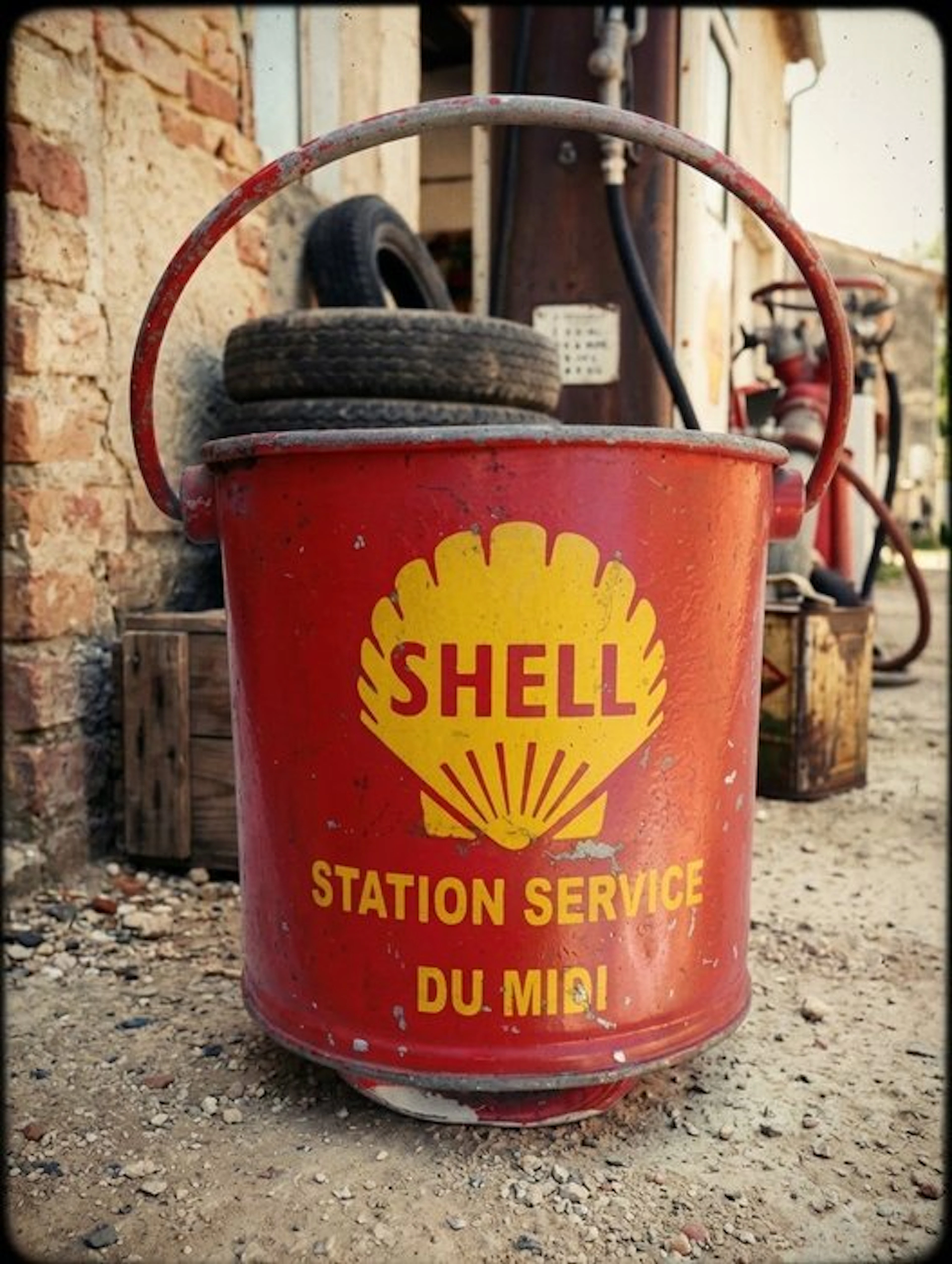 Petrol pump (1) - Shell - Ancien seau incendie de station...