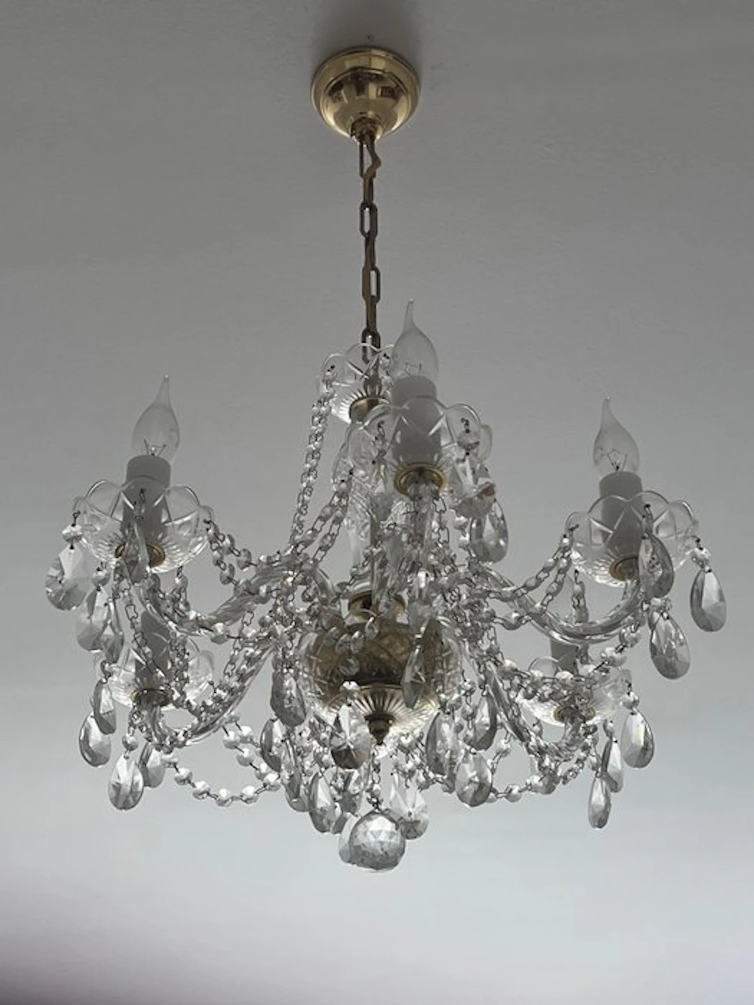 Candle-style ceiling lamp - Glass, Brass, Crystal - Bohemian crystal