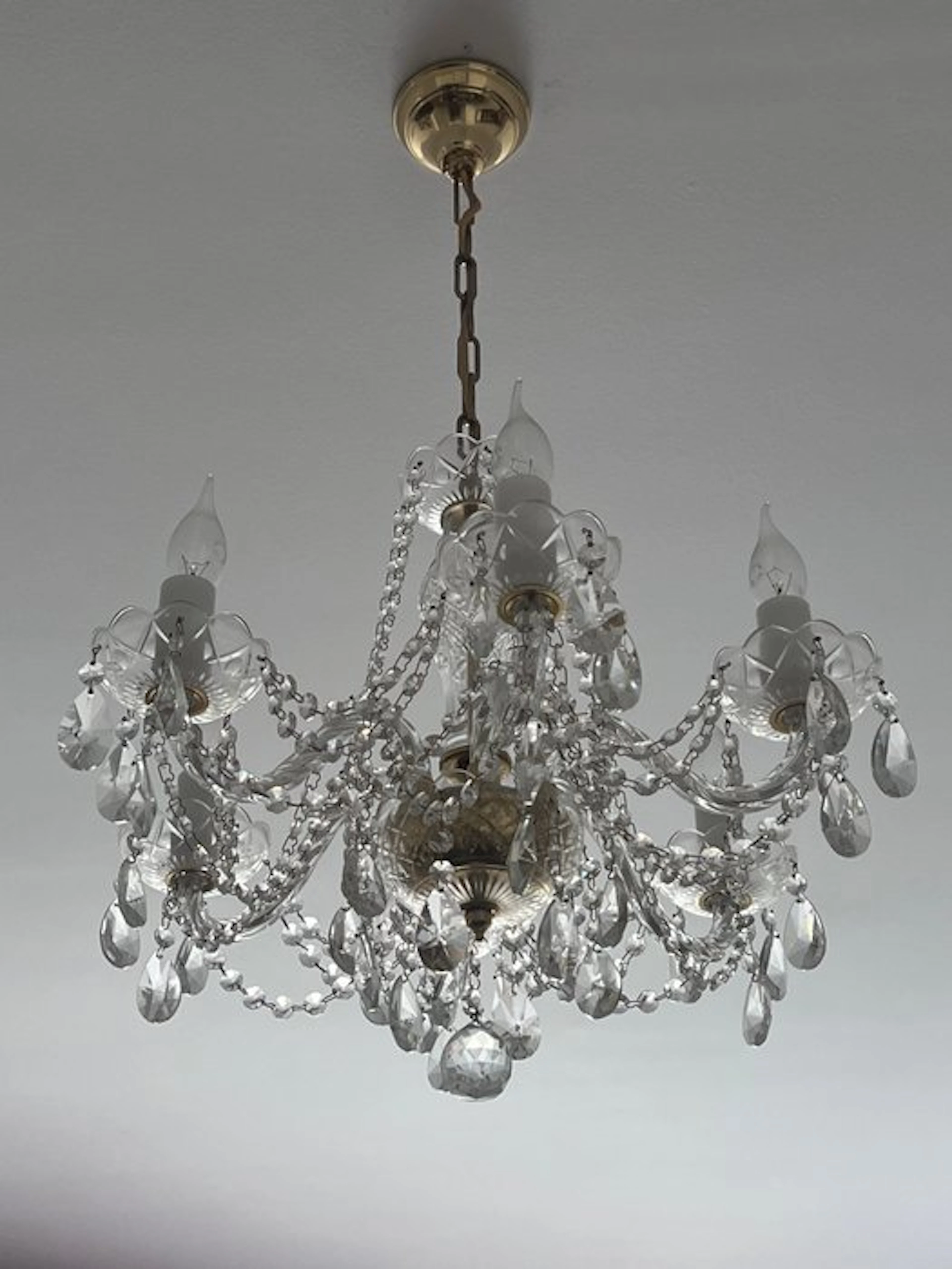 Candle-style ceiling lamp - Glass, Brass, Crystal - Bohemian crystal