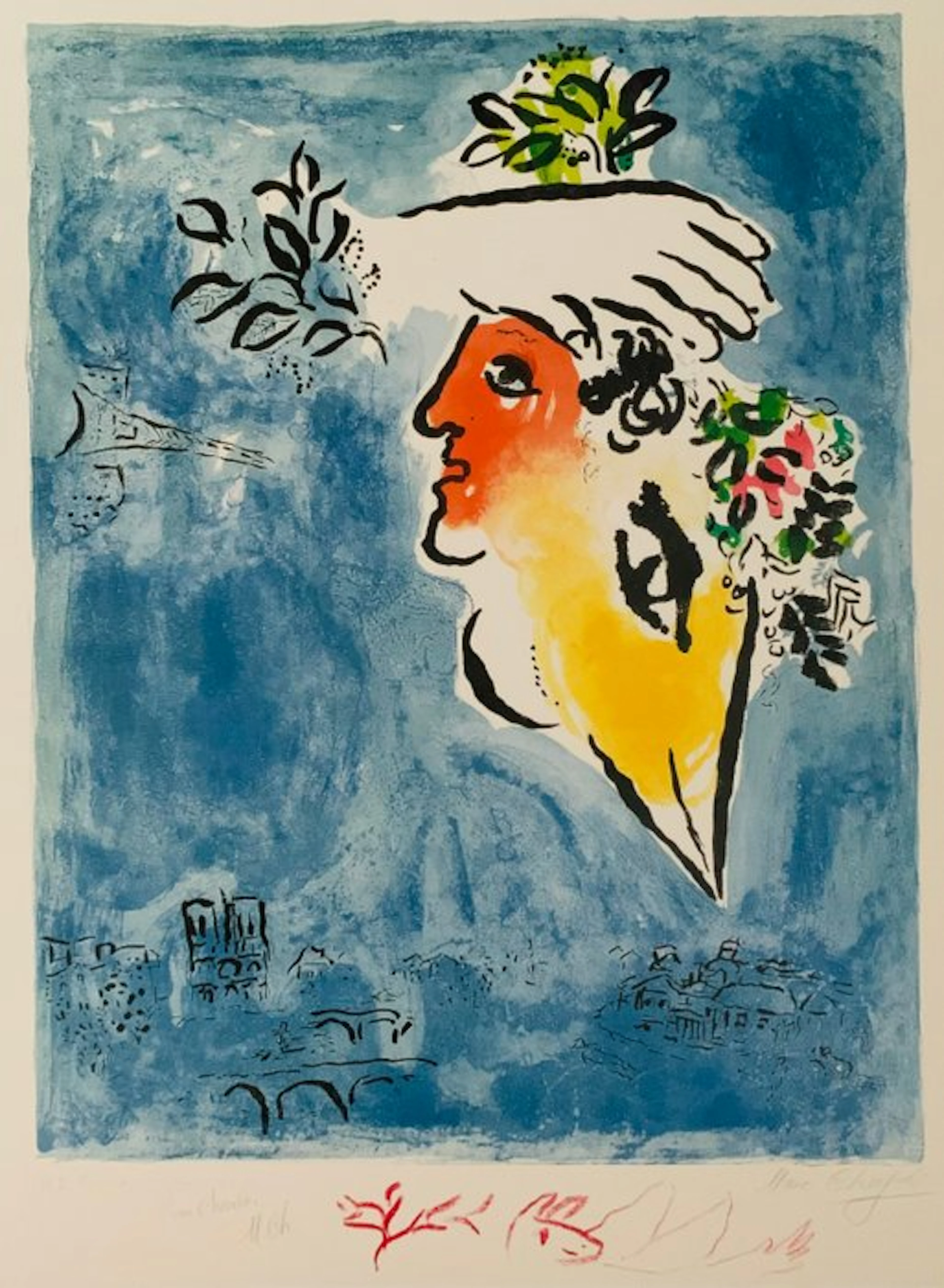 Marc Chagall - “Le Ciel bleu, Paris Blauer Himmel, Juni 1964“.