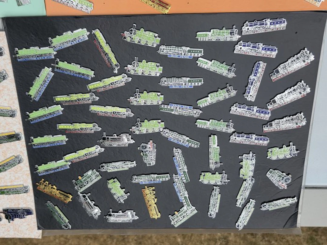 Collection of pins: trains and locomotives