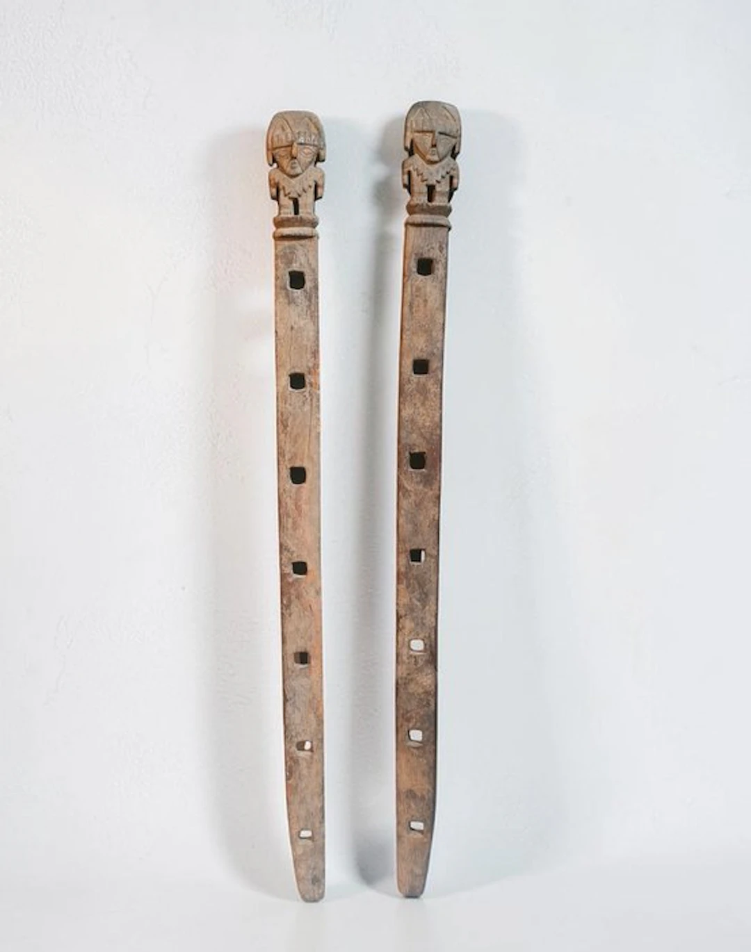 Pre-Columbian. Chimu Two Wooden Royal Litter Posts With Spanish Import Licenses
