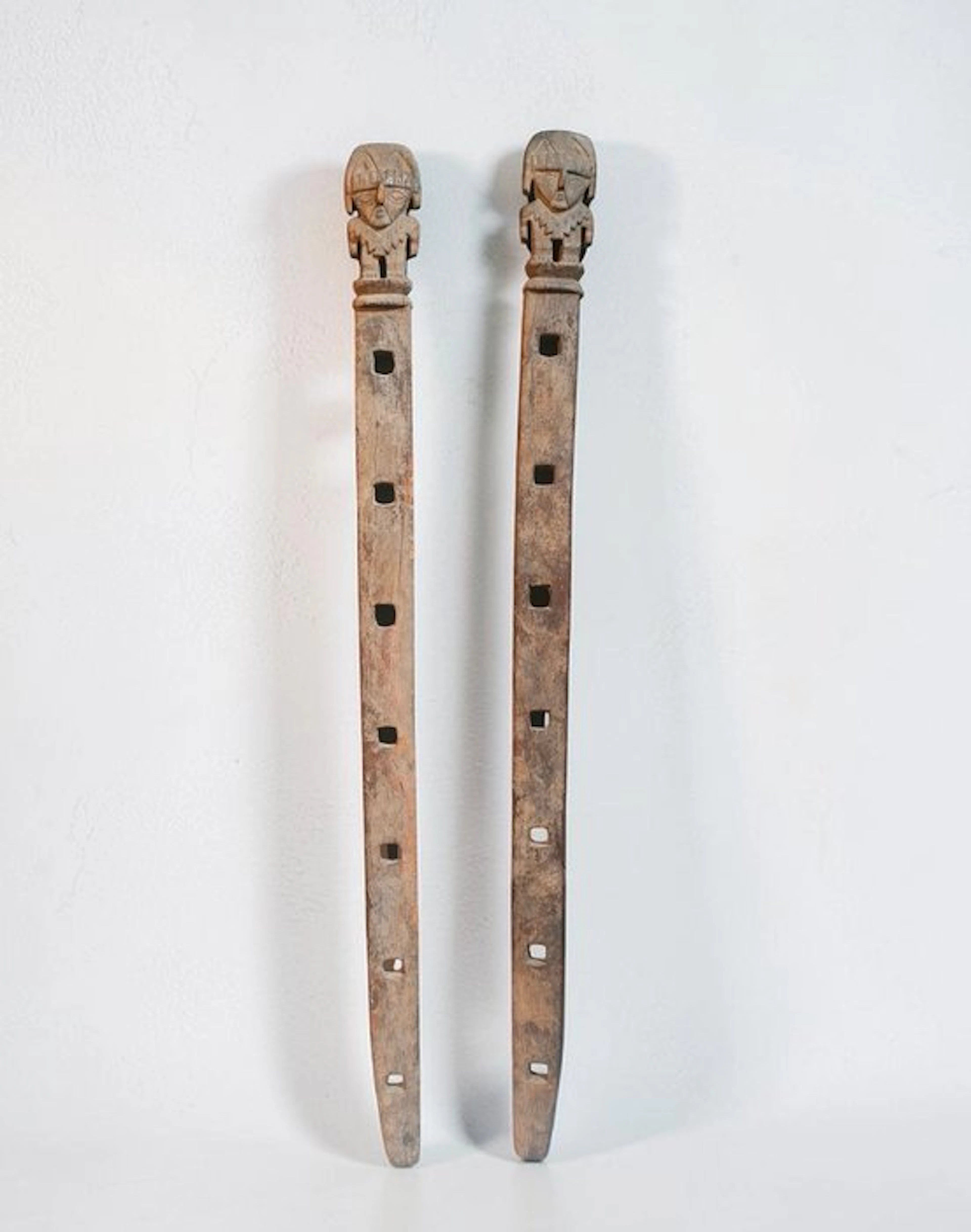 Pre-Columbian. Chimu Two Wooden Royal Litter Posts With Spanish Import Licenses