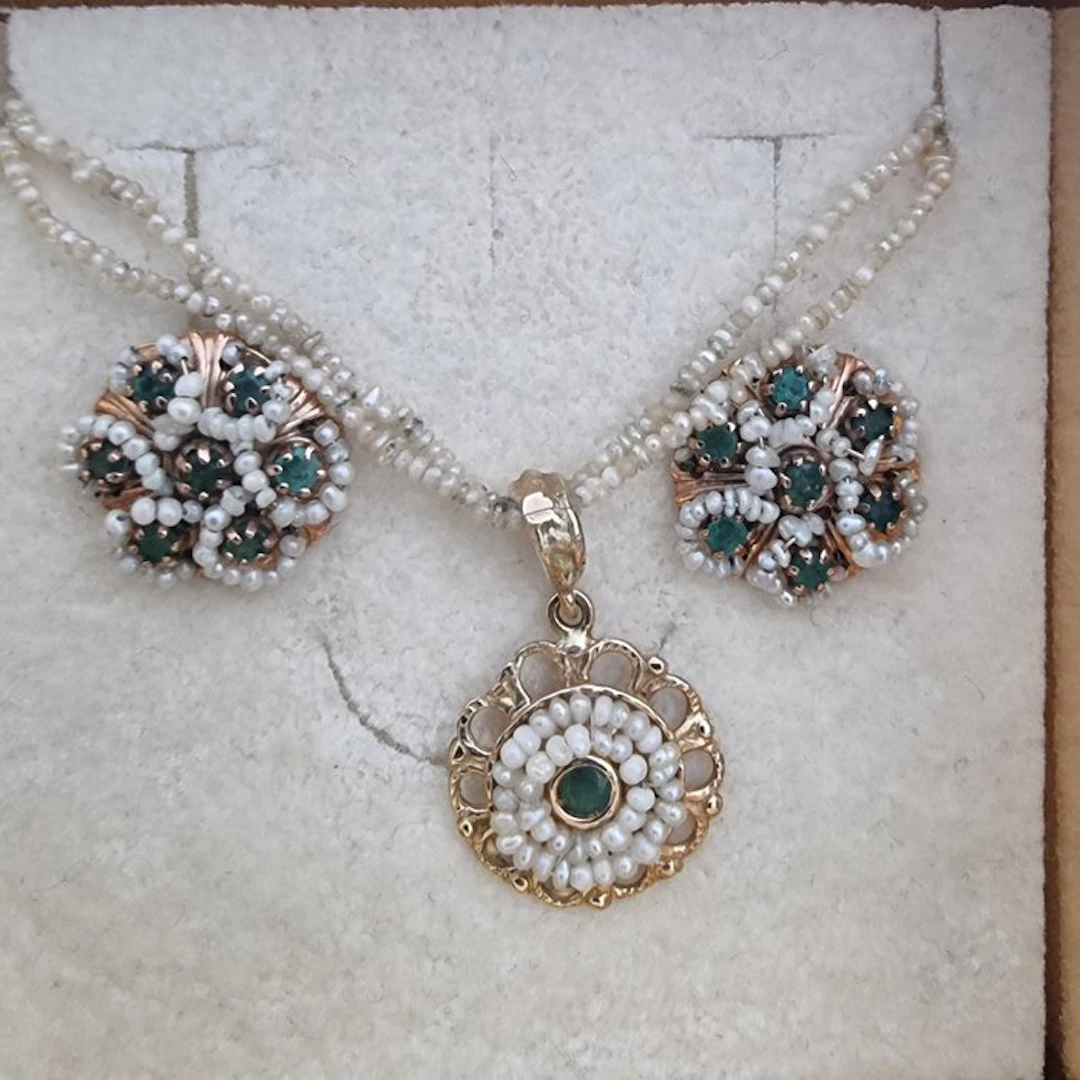 2 piece jewellery set - 14 kt. Yellow gold, Pearl - Pearl