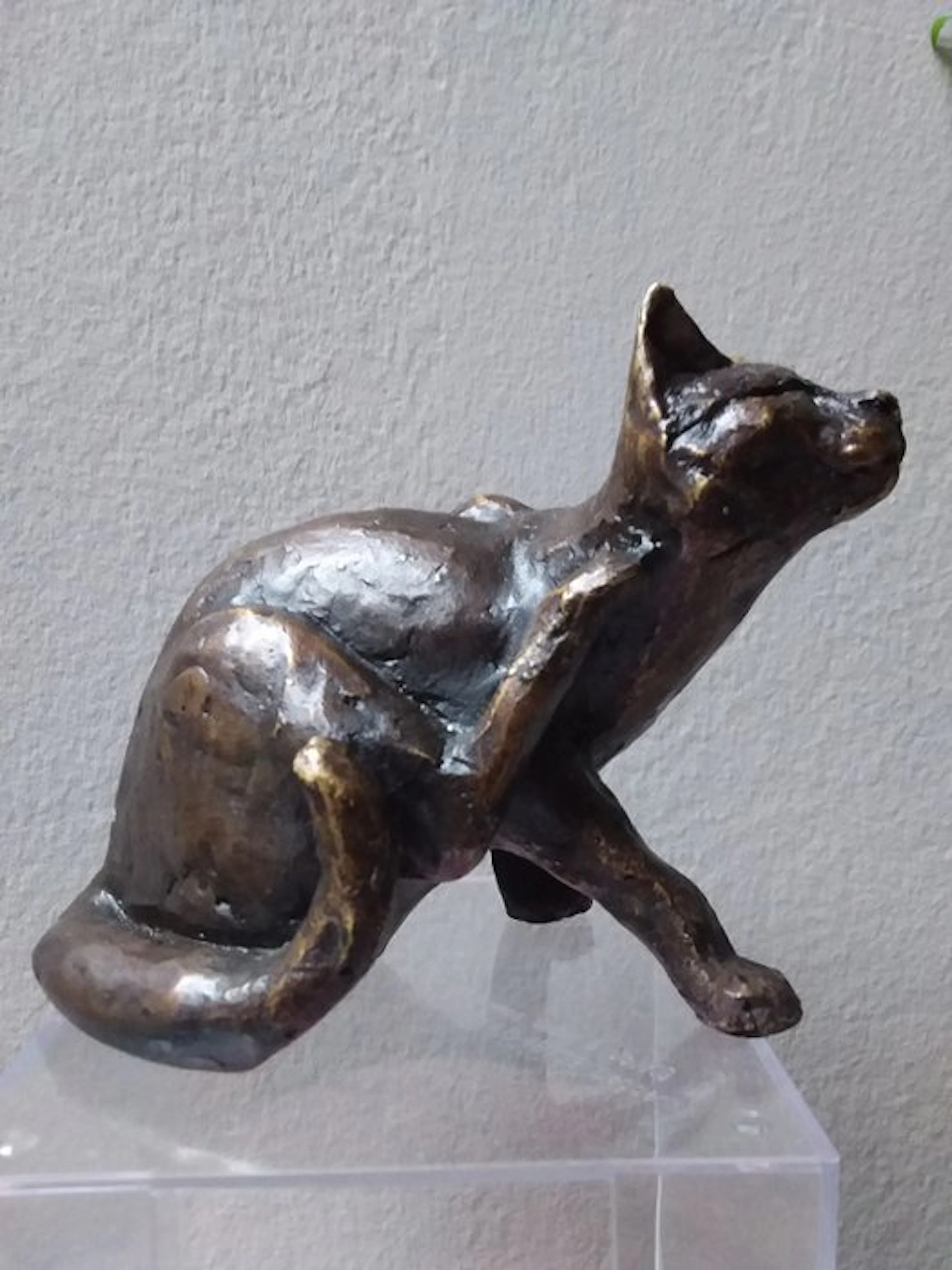 Sculpture, Cat scratching - 11 cm - Bronze