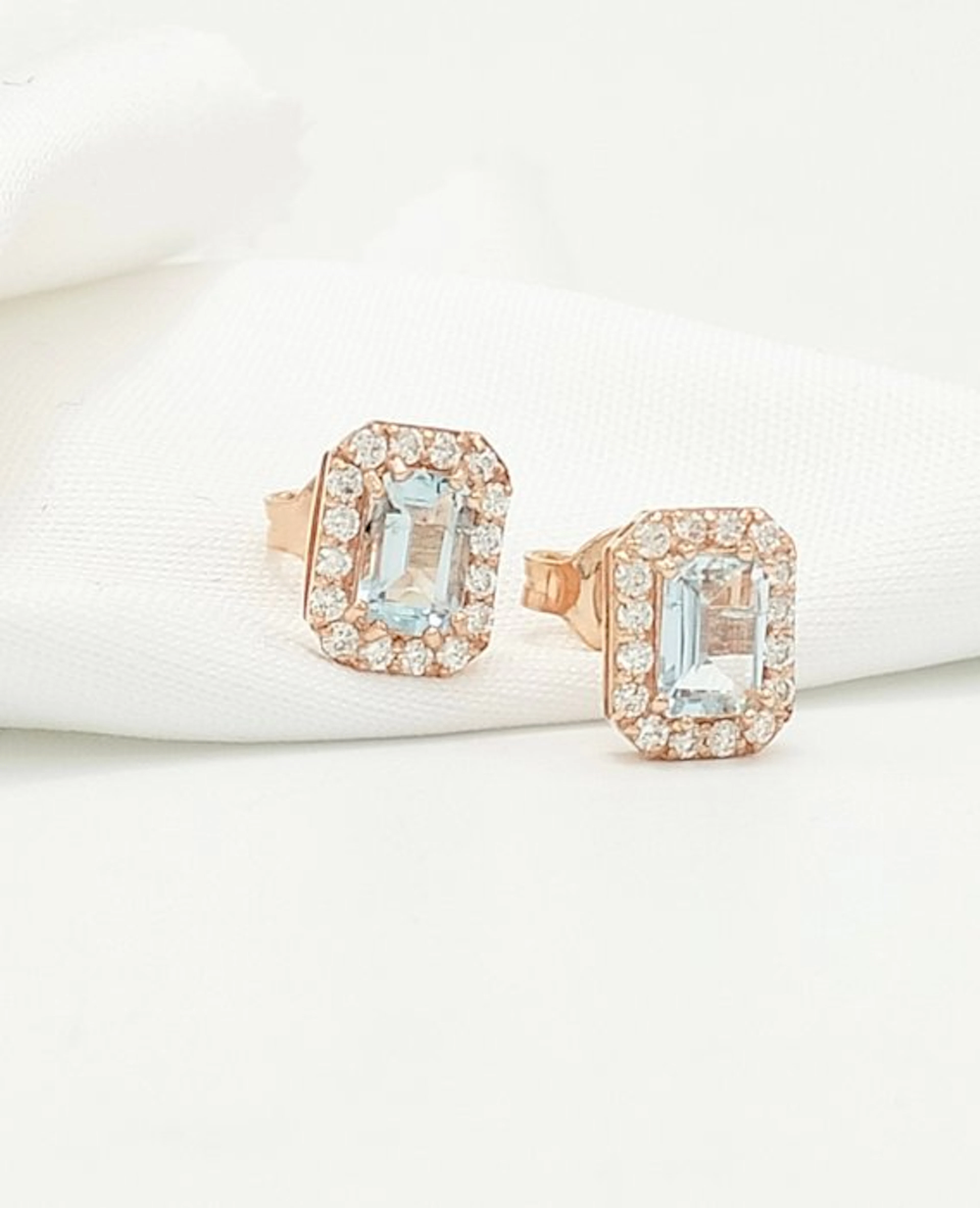 No reserve price - Earrings - 14 kt. Rose gold Aquamarine - Diamond