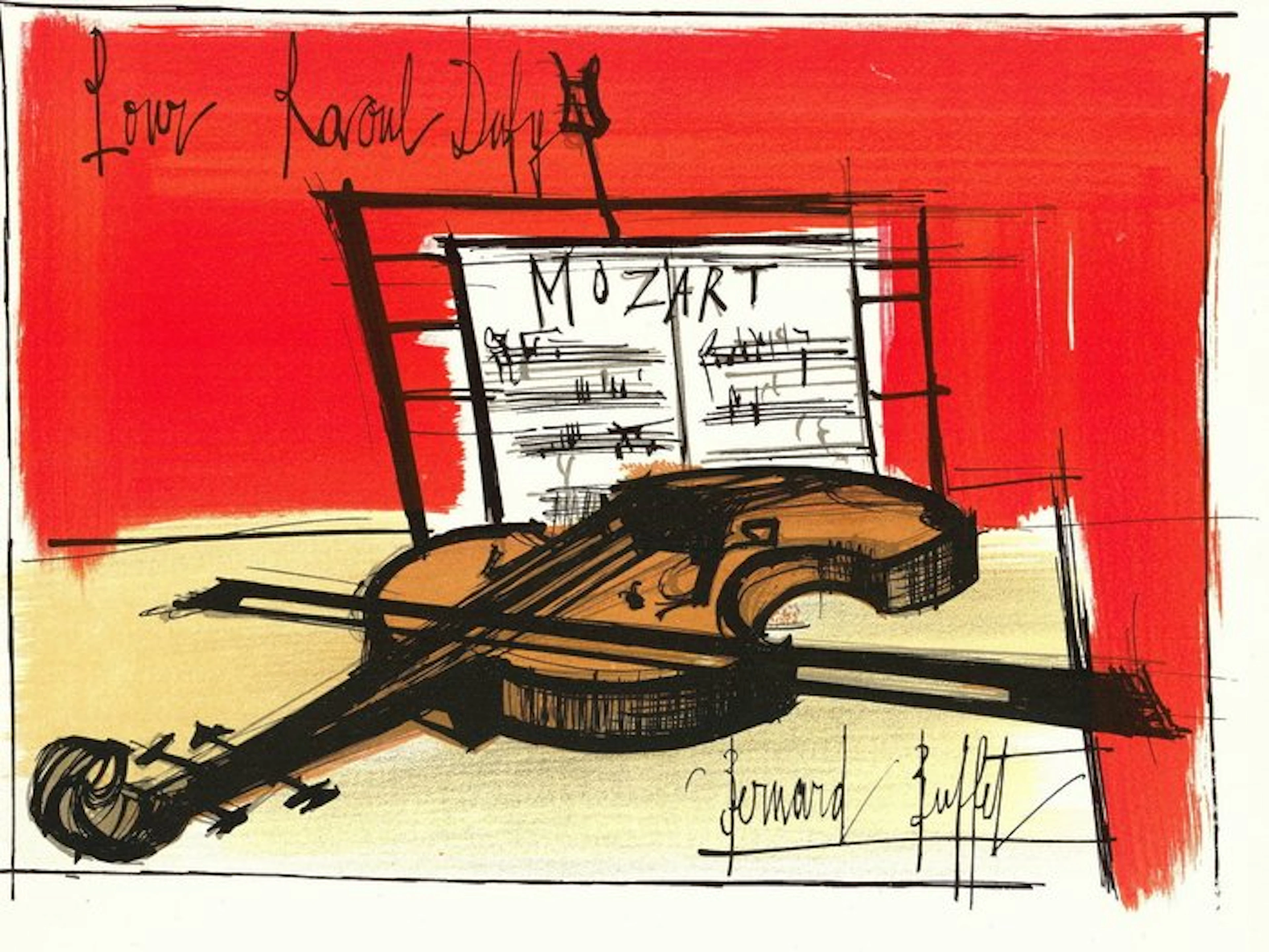 Bernard Buffet (1928-1999) - Violon et partition, Hommage à Raoul Dufy