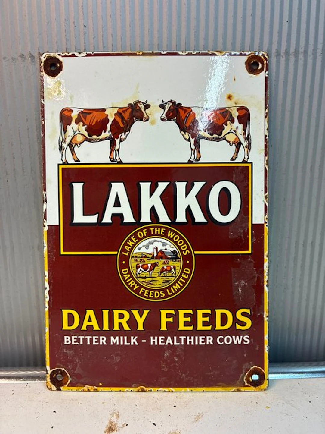 Lakko Dairy Feeds – Emaille Reclamebord – Landbouw - Enamel sign - Enamel