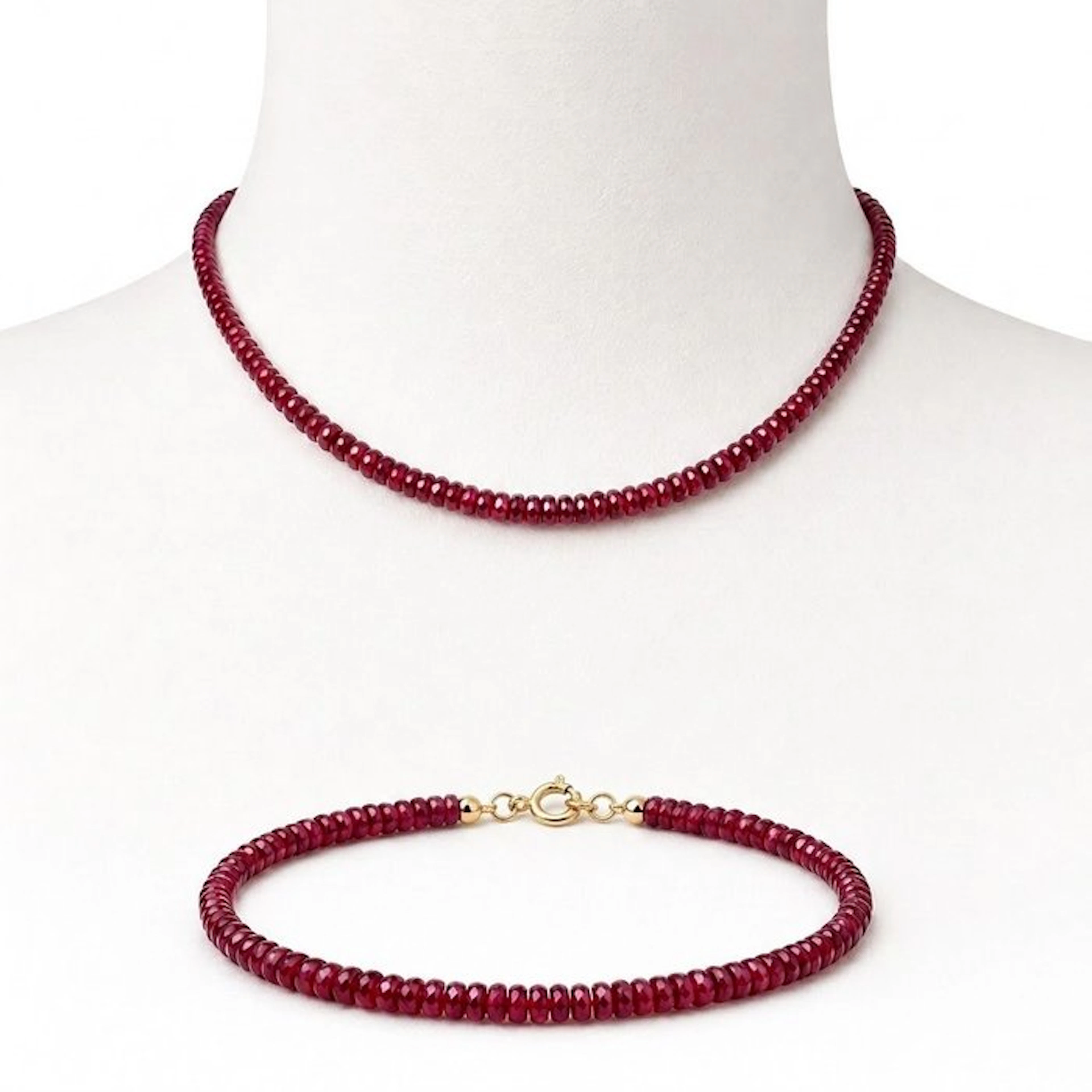 No reserve price - 2 piece jewellery set - 18 kt. Yellow gold Ruby