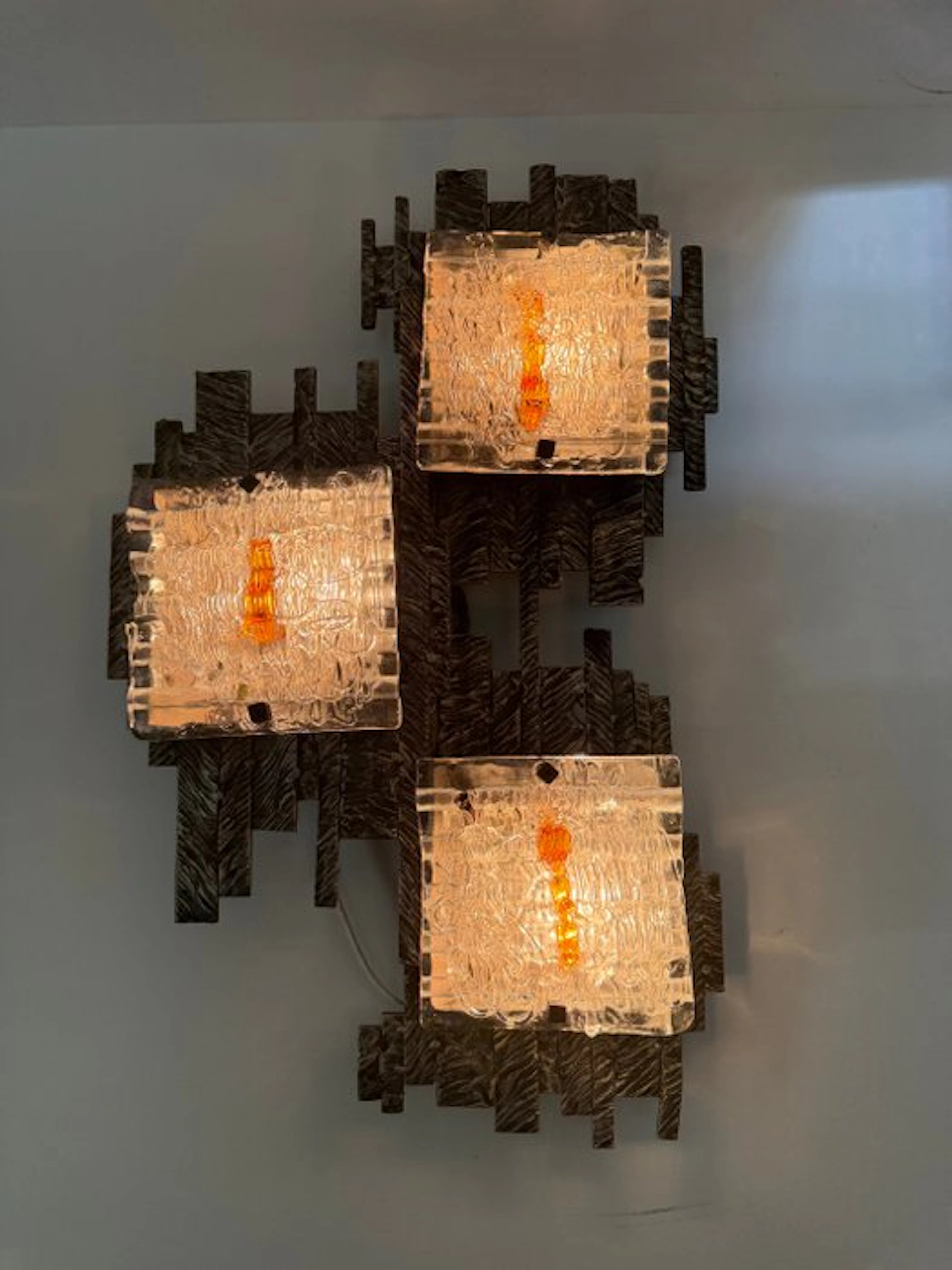 Poliarte - Wall lamp - Brutalist wall lamp with 3 lights - Murano glass