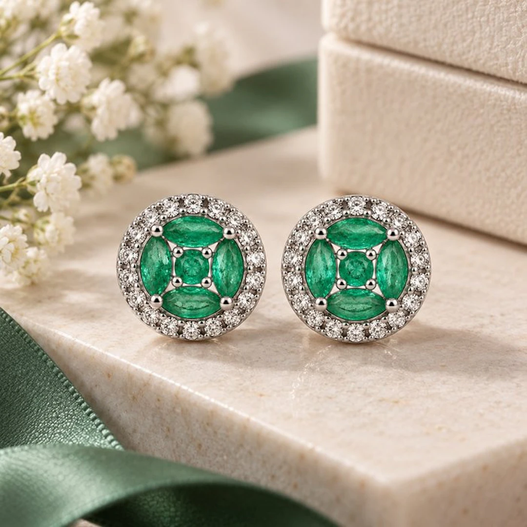 No reserve price - Earrings Gold-plated Emerald - Topaz - 18kt Gold Plated