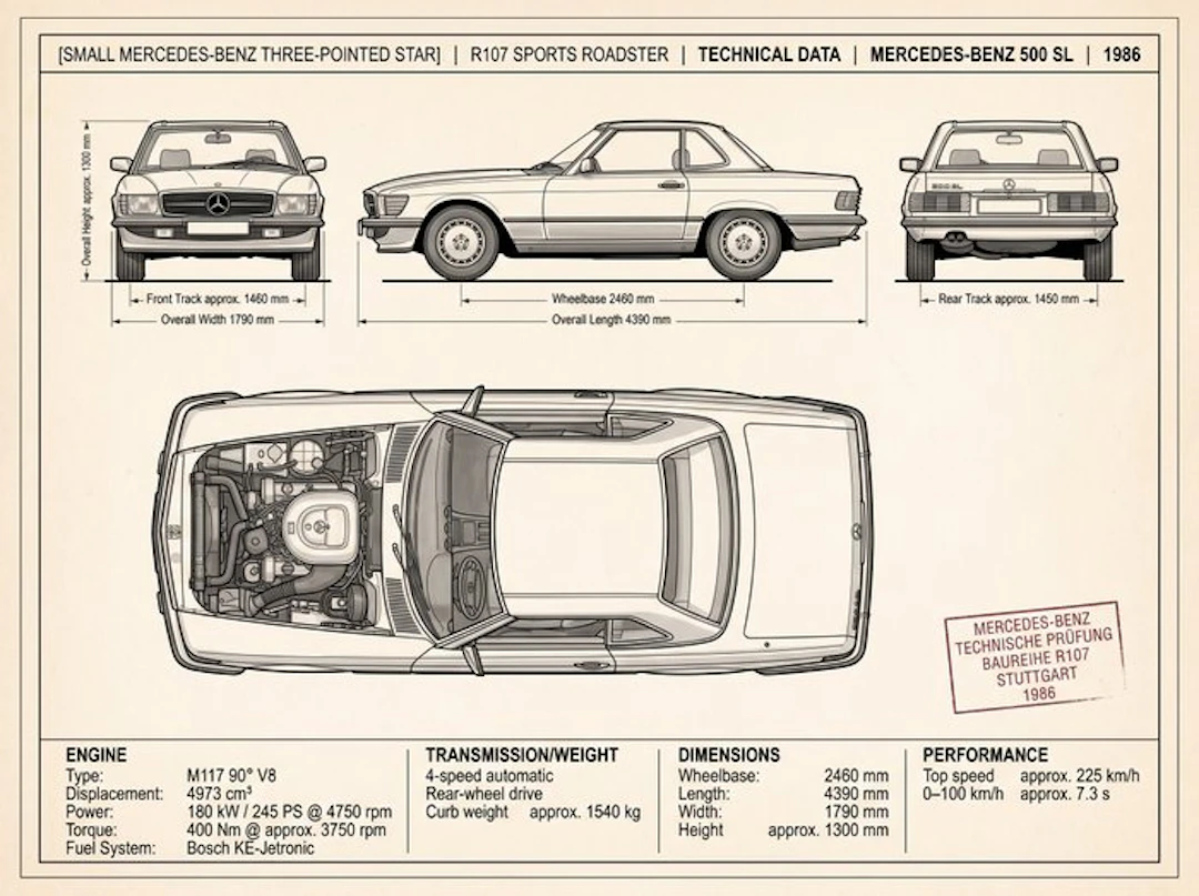 Shmidt.Art - Mercedes-Benz - Mercedes-Benz 500 SL Technical Data R107 - 1980s