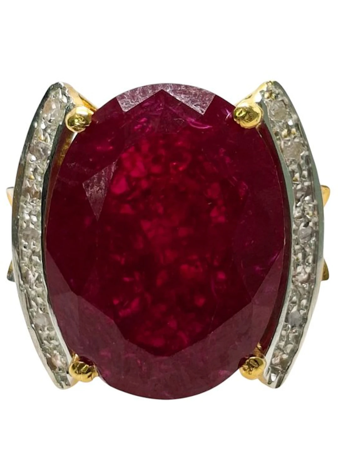 No reserve price - Ring - 9 kt. Silver, Yellow gold Ruby - Diamond