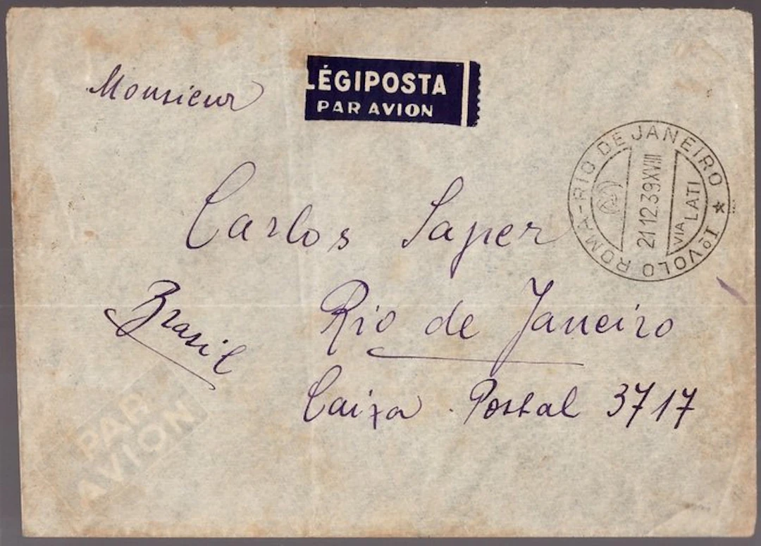 Italy Kingdom - LATI airmail envelope Rome to Rio de...