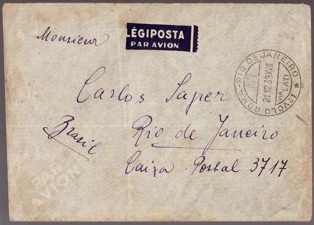Italy Kingdom - LATI airmail envelope Rome to Rio de...