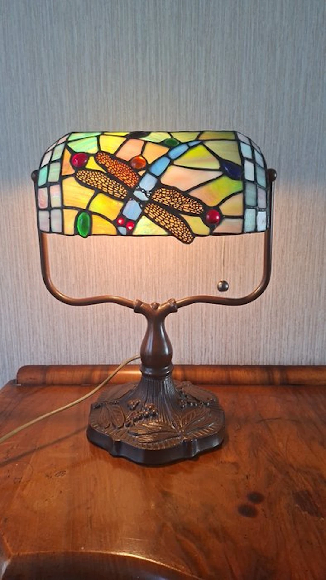 Banker table lamp - Stained glass - Dragonfly banker's lamp
