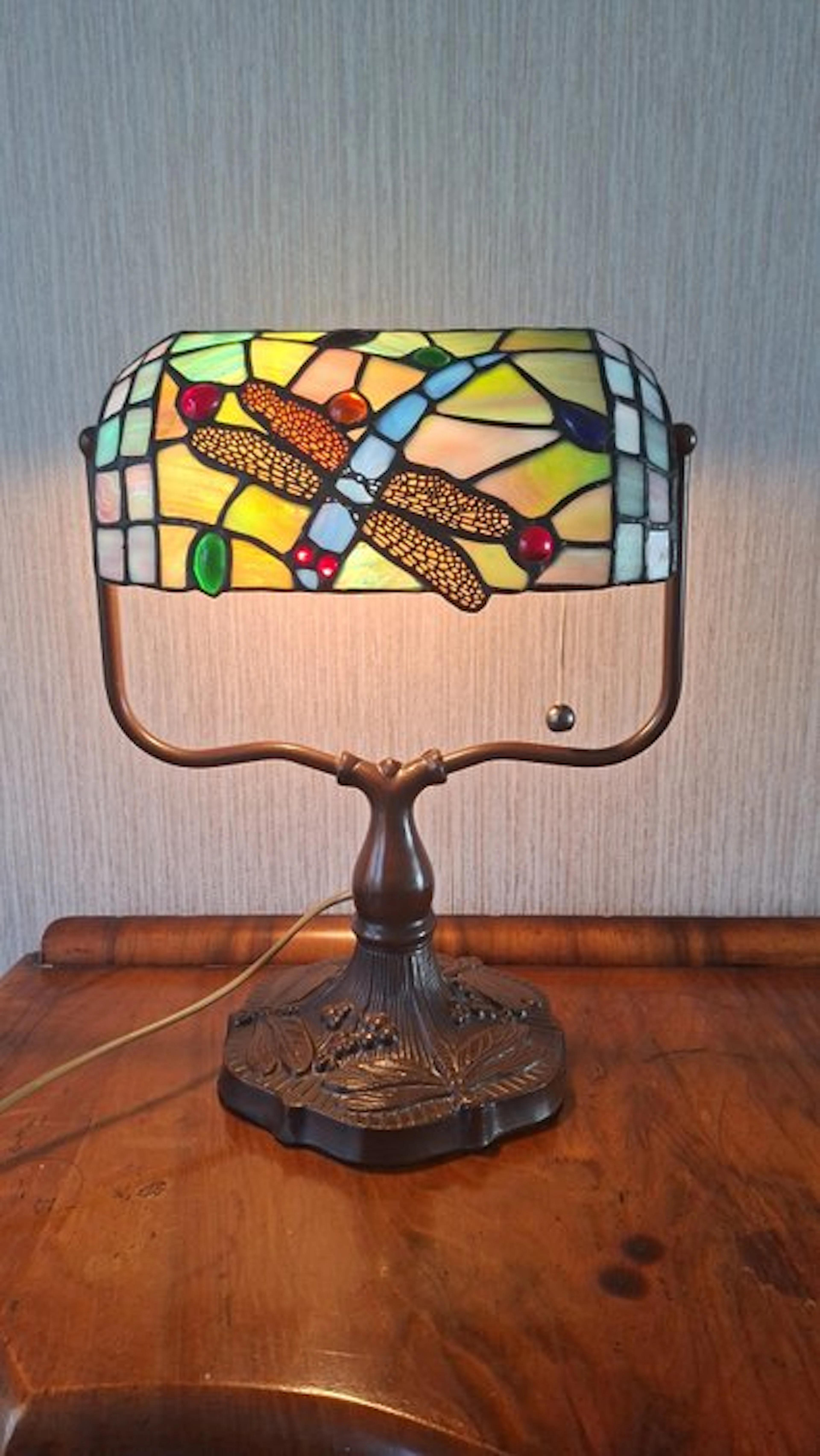 Banker table lamp - Stained glass - Dragonfly banker's lamp