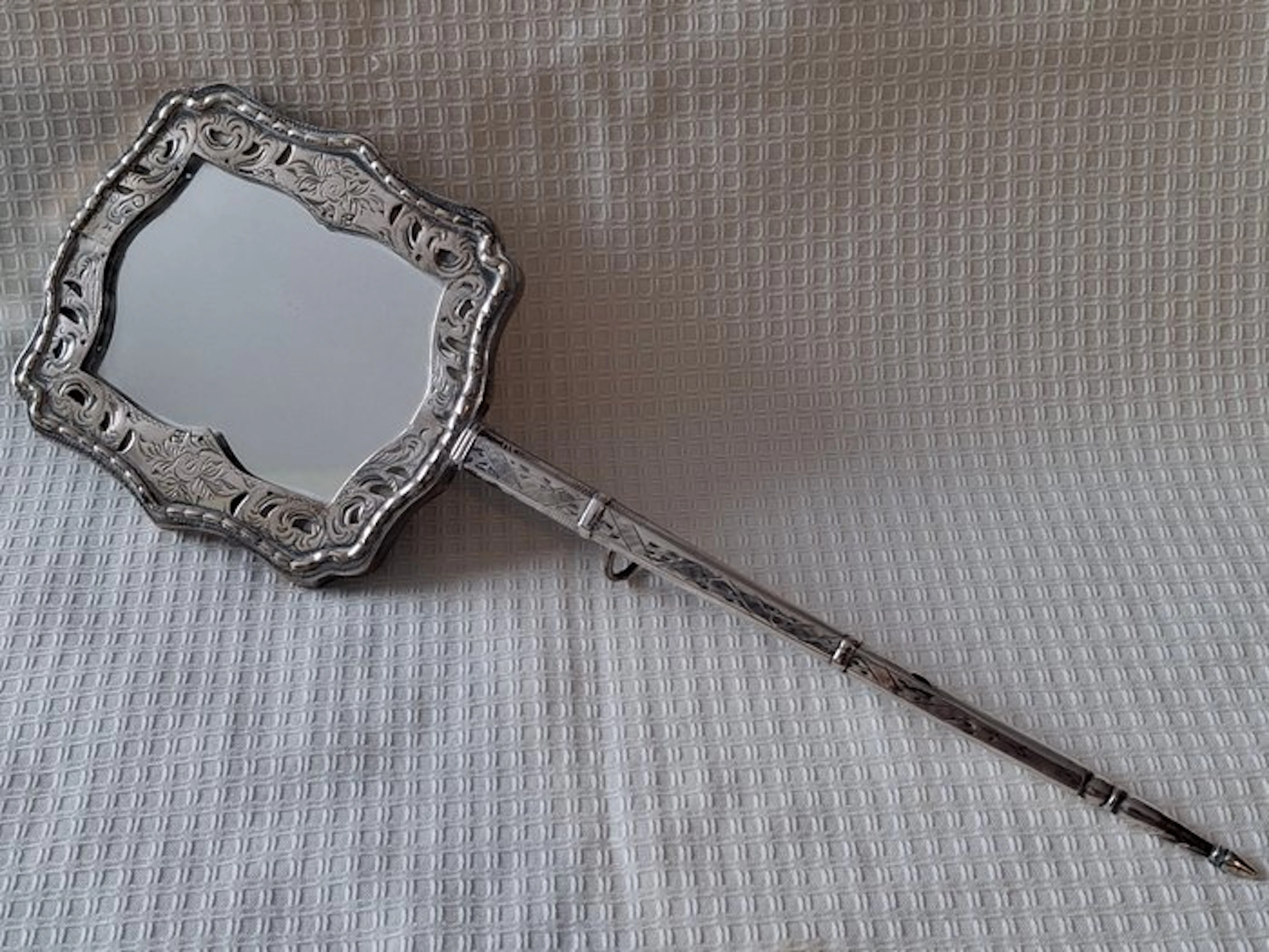 Mirror- Antique silver 19th-century cap mirror made from...