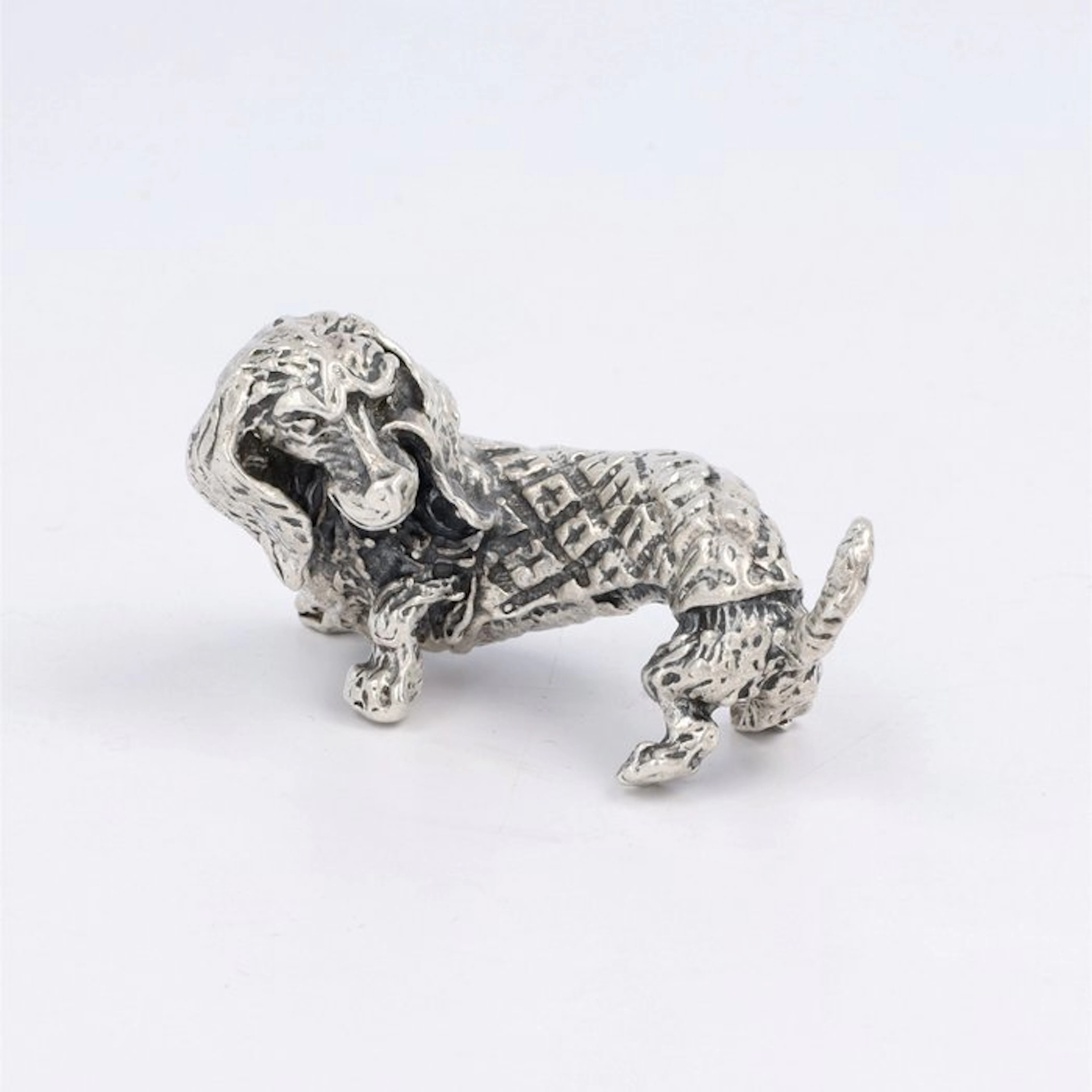 Enrico Mori - Teckel met regenjas - Figurine - .800 silver
