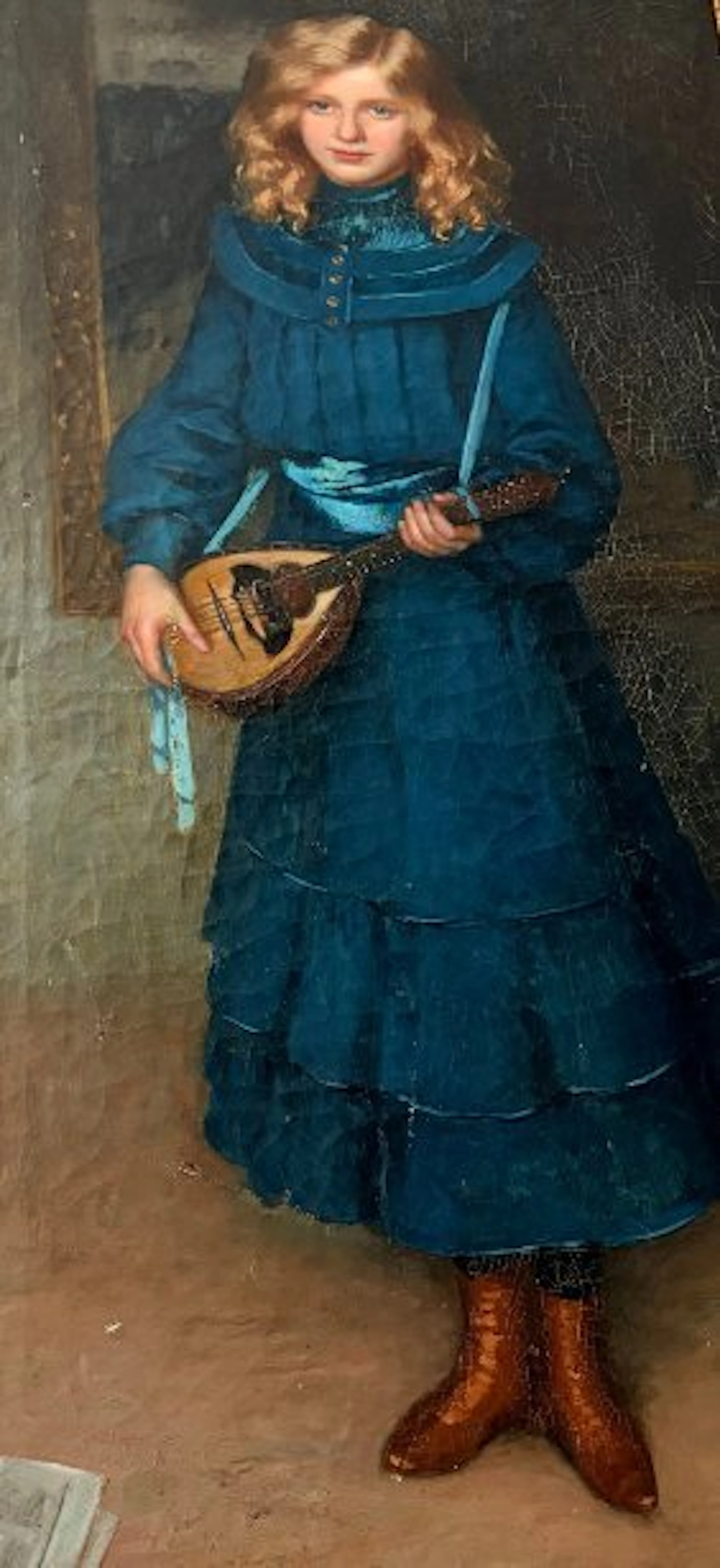 Europese school (XIX-X) - Portrait of a Young Girl with Mandolin