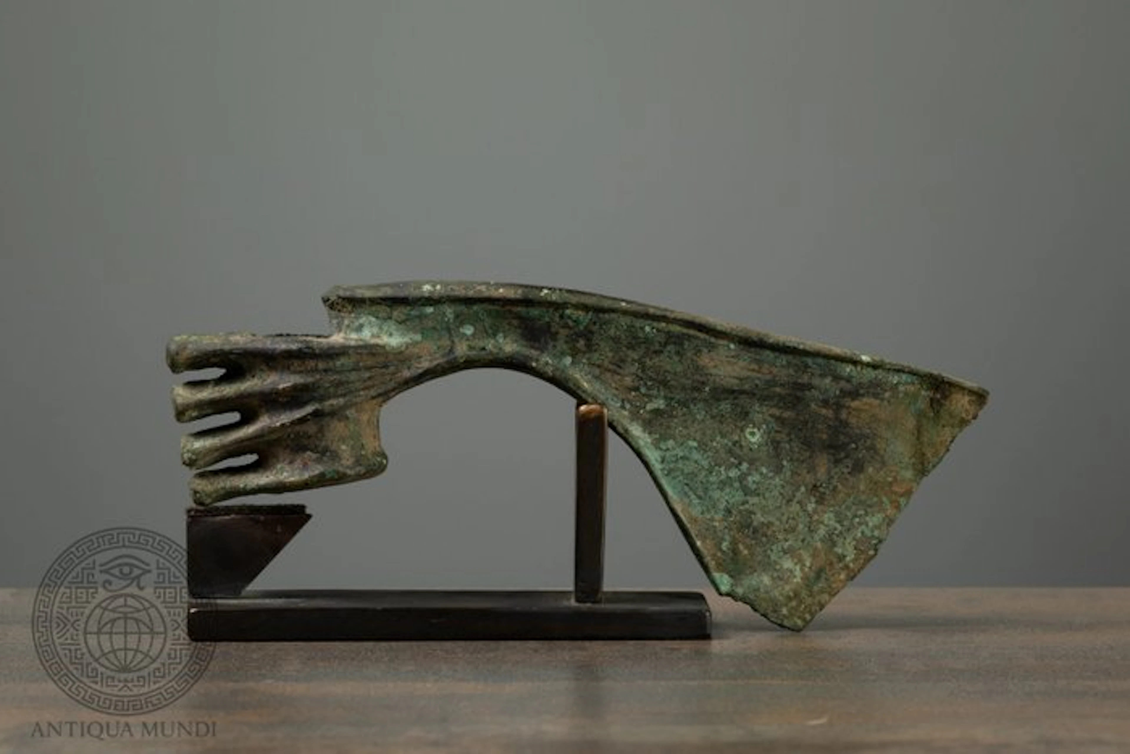 Western Asiatic Bronze Axe with Openwork Shaft and Four-Pronged Finial - 21 cm