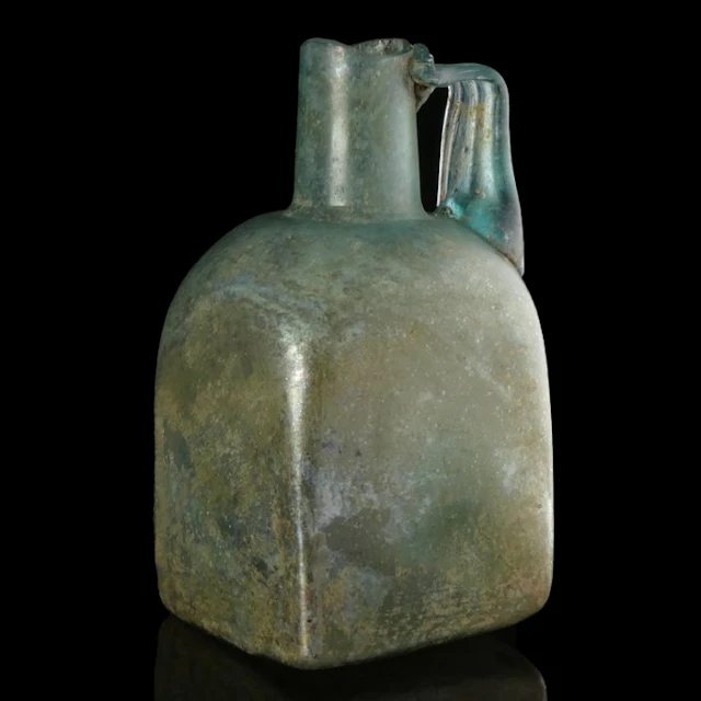 Ancient Roman Square Glass Bottle, Large