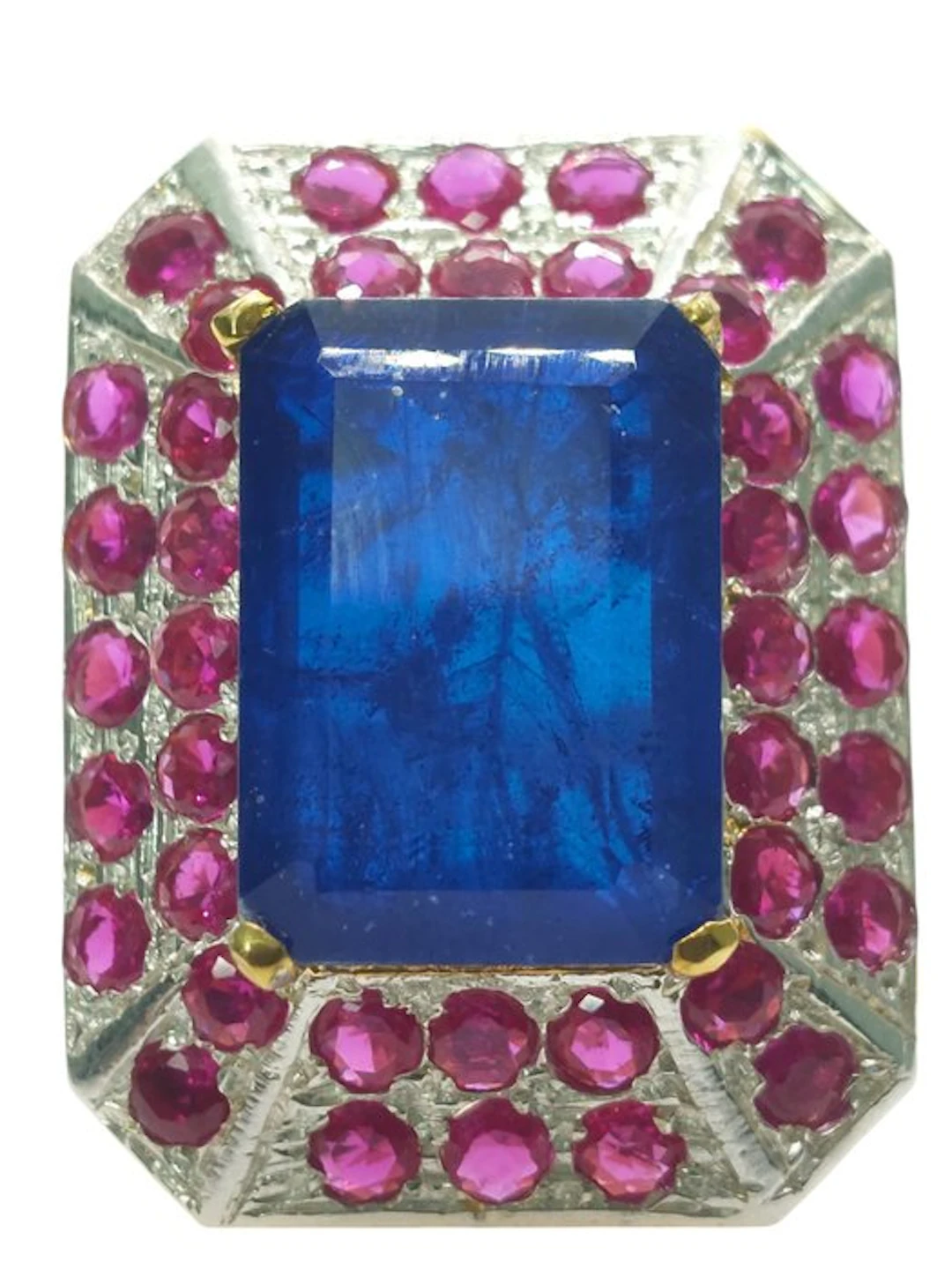No reserve price - Ring - 9 kt. Silver, Yellow gold Sapphire - Ruby