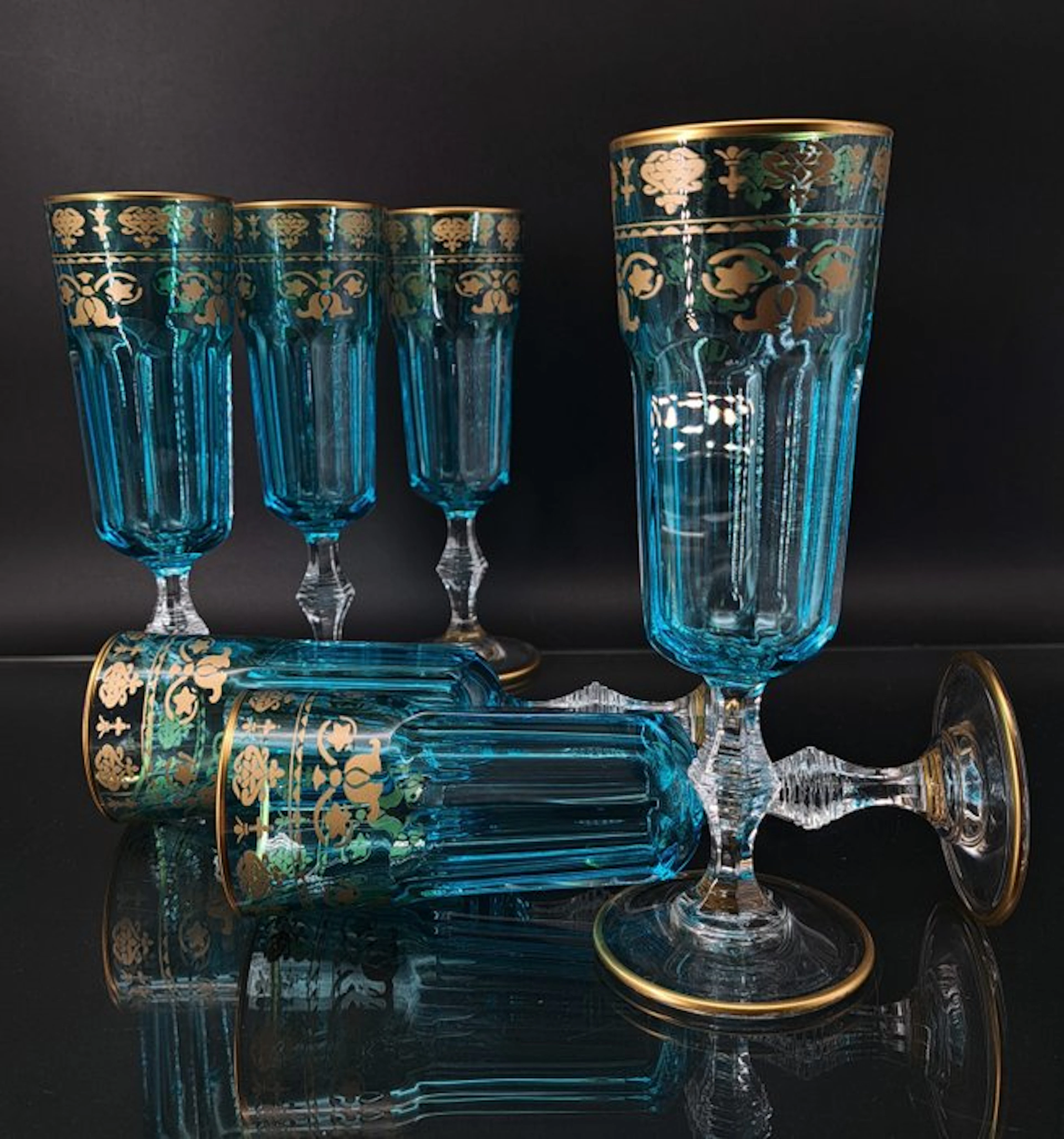 Artemisia - Champagne flute (6) - Lilium - Crystal, gold ducat