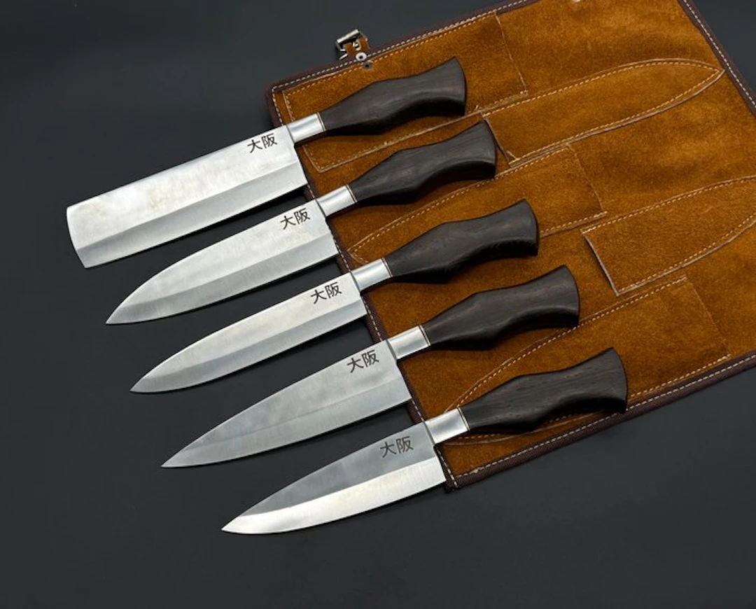 Japanese Style Kitchen Knife SET With Leather BAG...