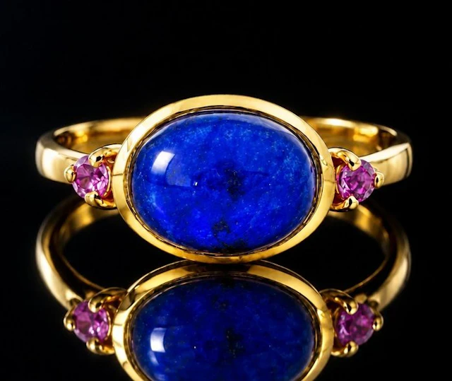 925 sterling silver rhodium-plated with sapphire and amethyst - Ring
