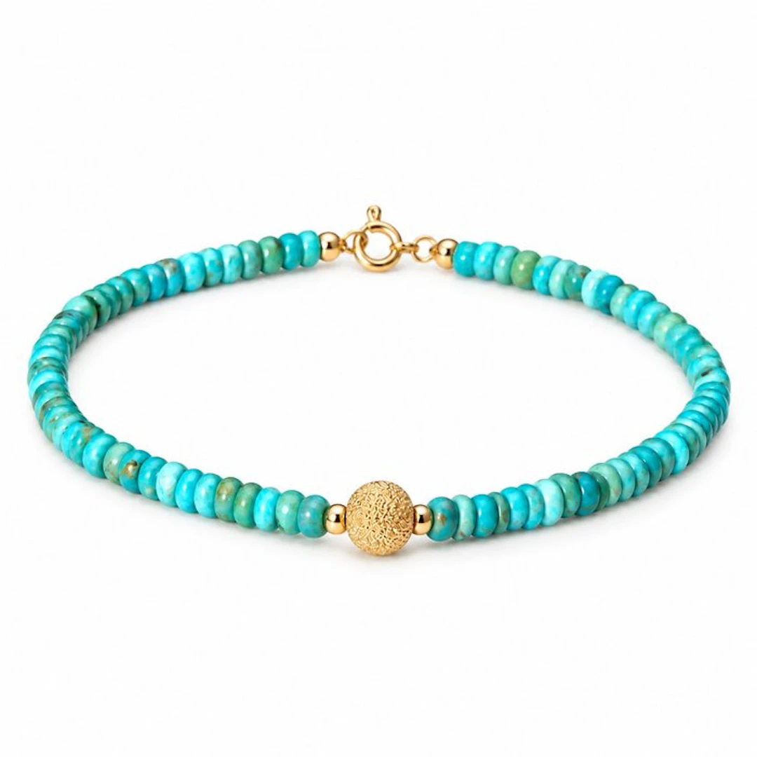 No reserve price - Bracelet - 18 kt. Yellow gold Turquoise