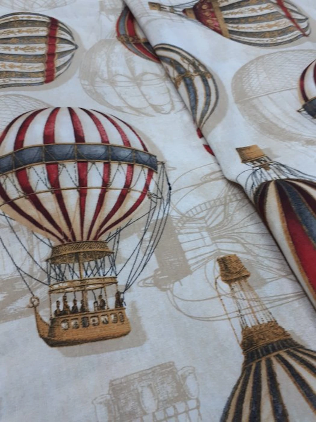 Upholstery fabric - 5 m - 1.4 m - Grey hot-air balloon cotton