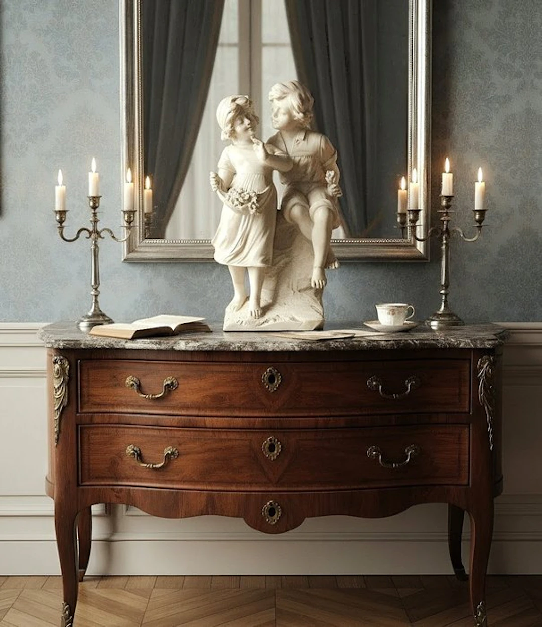 Statue, Coppia di Fanciulli - 47.5 cm - Alabaster