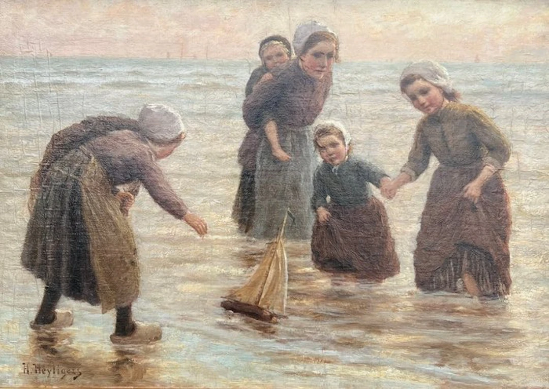 Hendrik Heyligers (1877-1967) - Strandgezicht met spelende kinderen