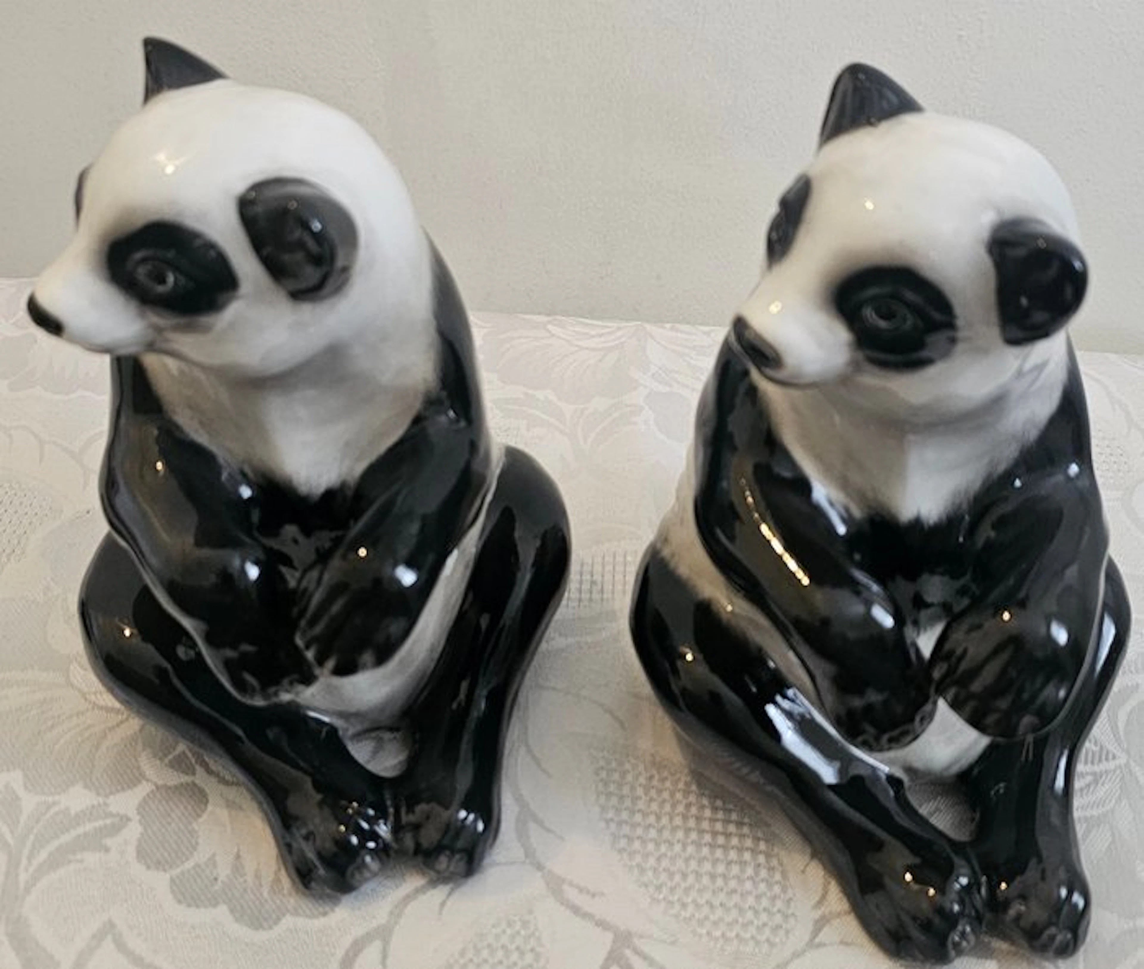 Statue, 2 gesineerde panda,s - 16 cm - Ceramic