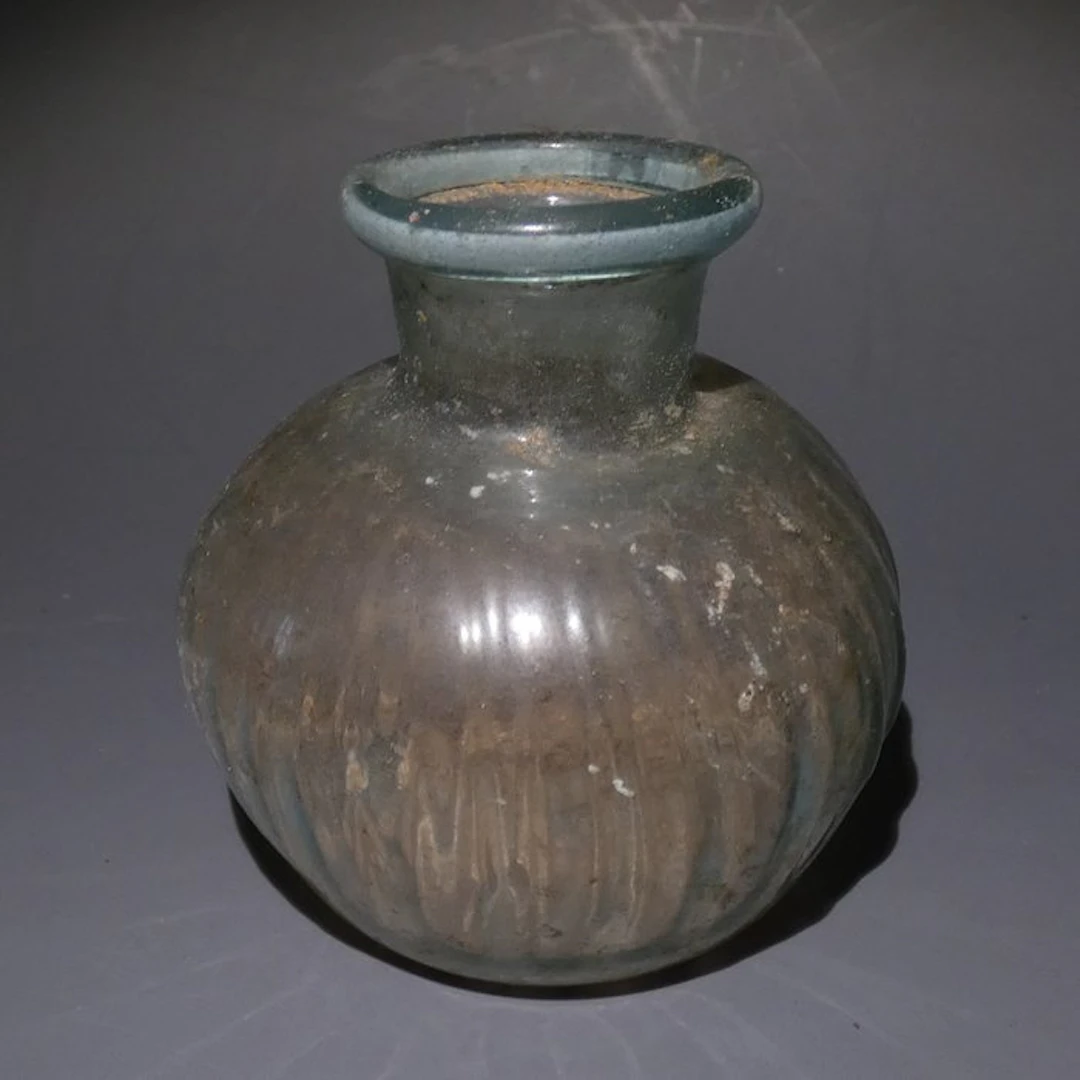 Ancient Roman Glass Fine Bottle. 7 cm H. 1st century AD