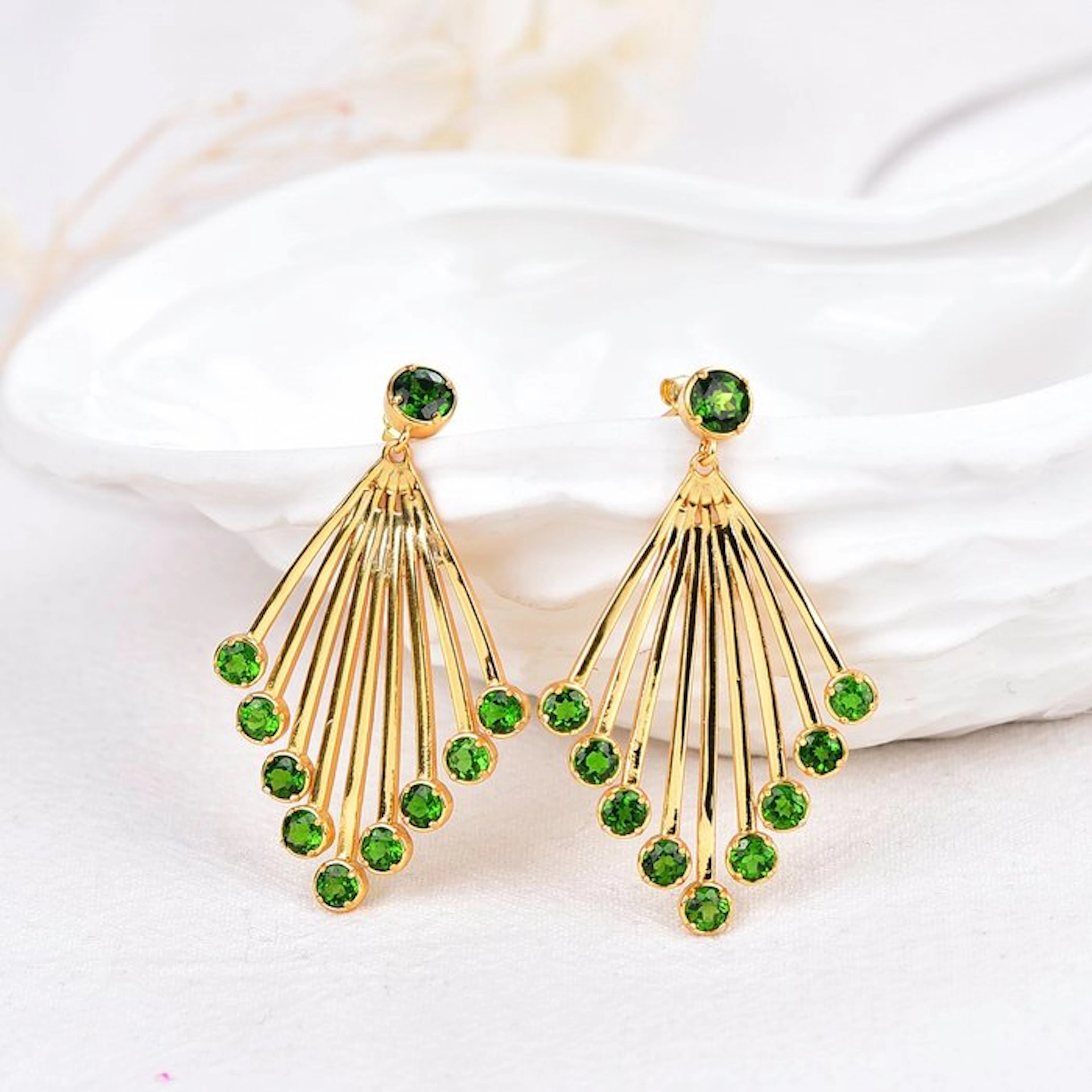 No reserve price - Earrings Silver - Diopside - Certified
