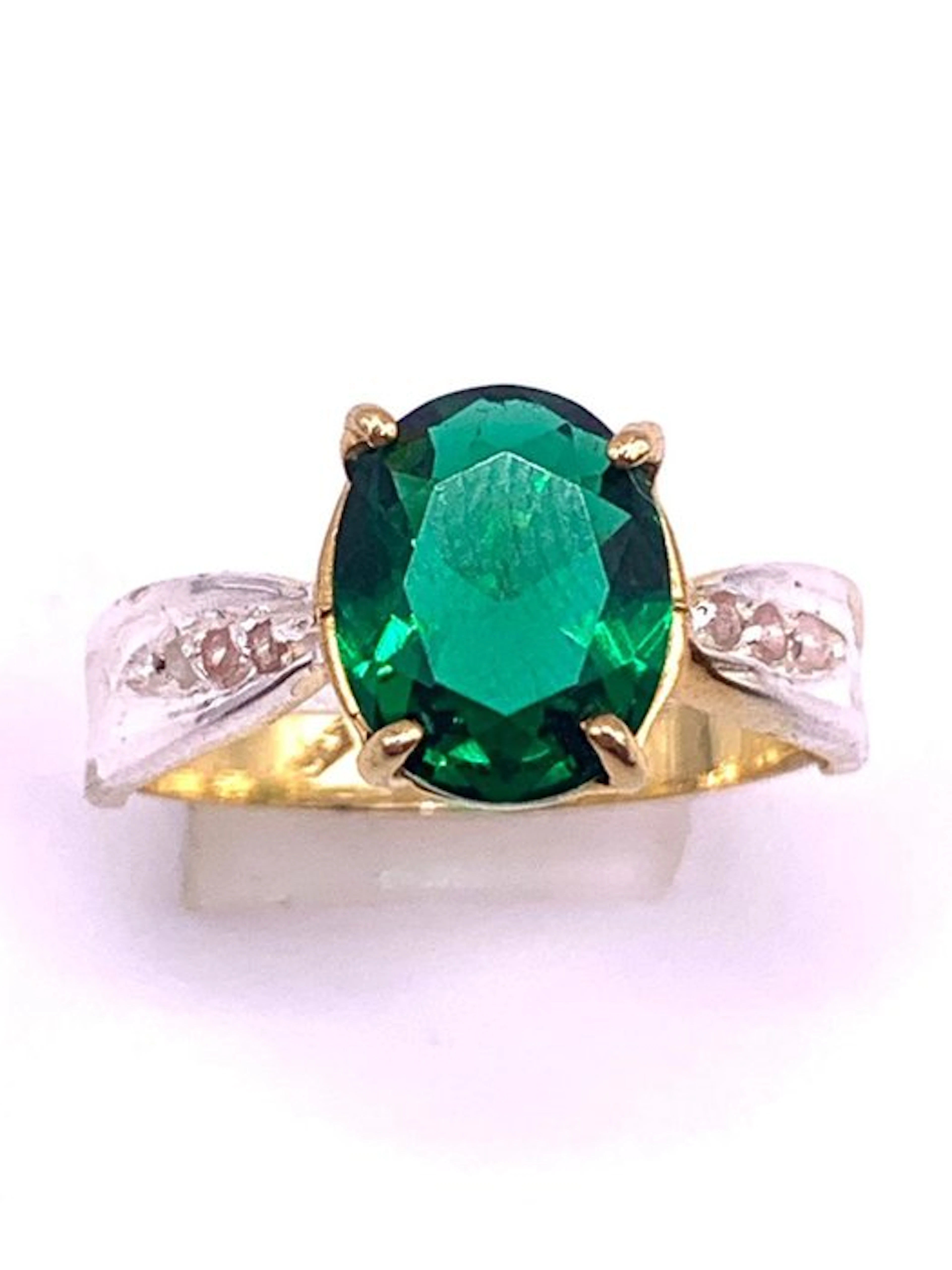 No reserve price - Cocktail ring - 9 kt. Yellow gold, Silver Emerald - Diamond